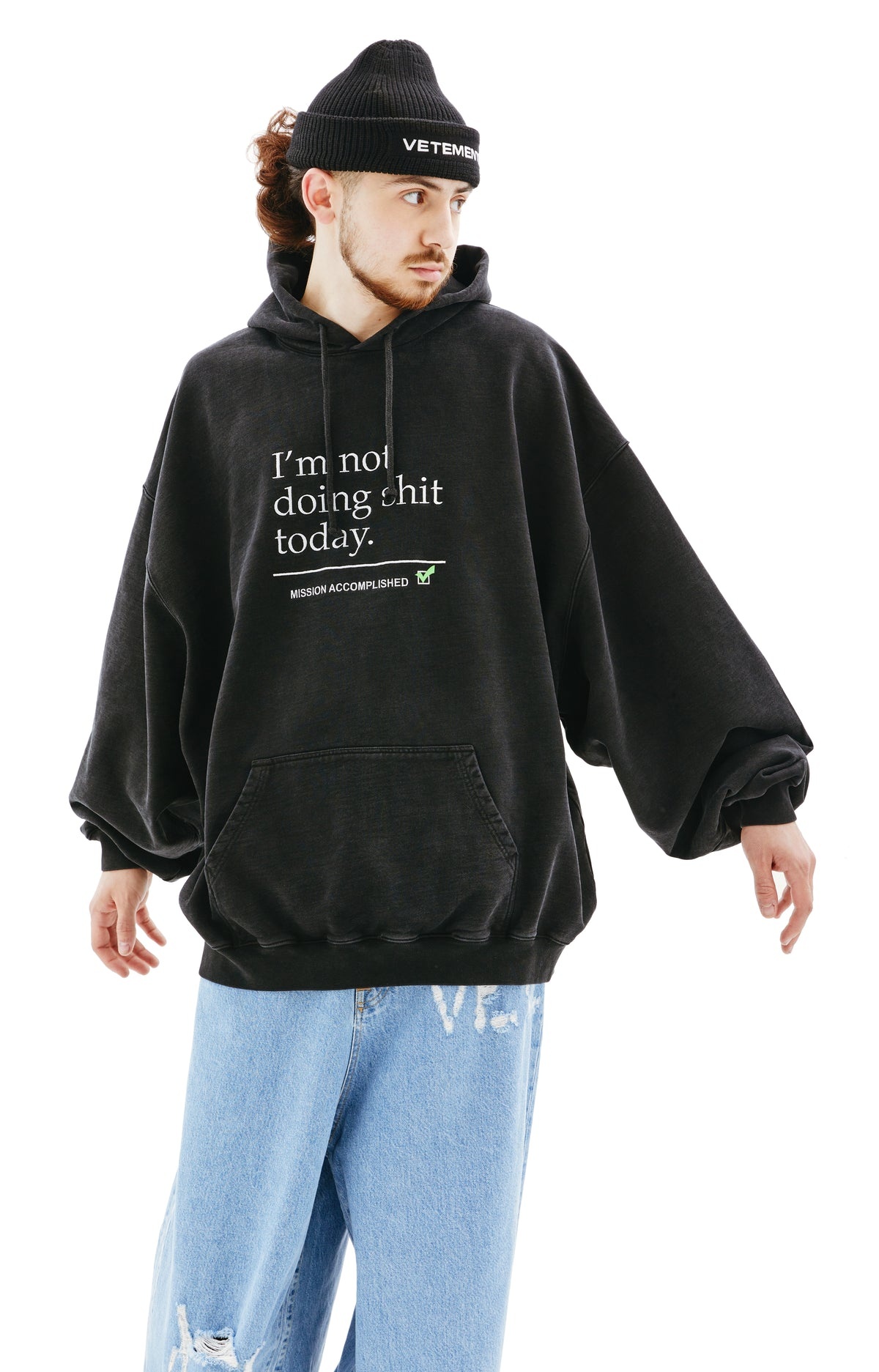 VETEMENTS☆関税込☆ブラック I'm Not Doing Shit Todayフーディ Black 'I'm Not Doing Shit Today' Hoodie by VETEMENTS on Sale