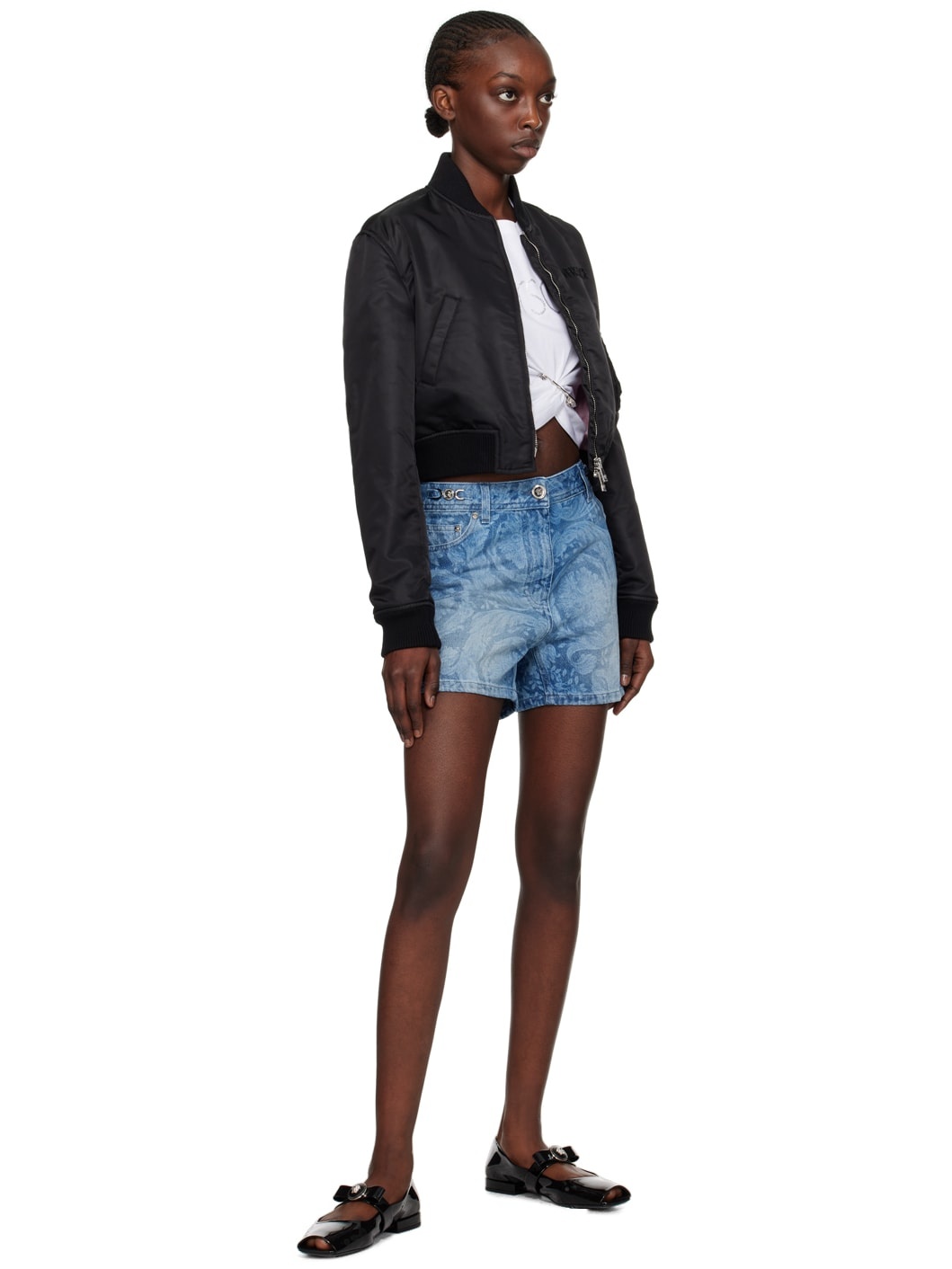 Black Cropped Bomber Jacket - 4