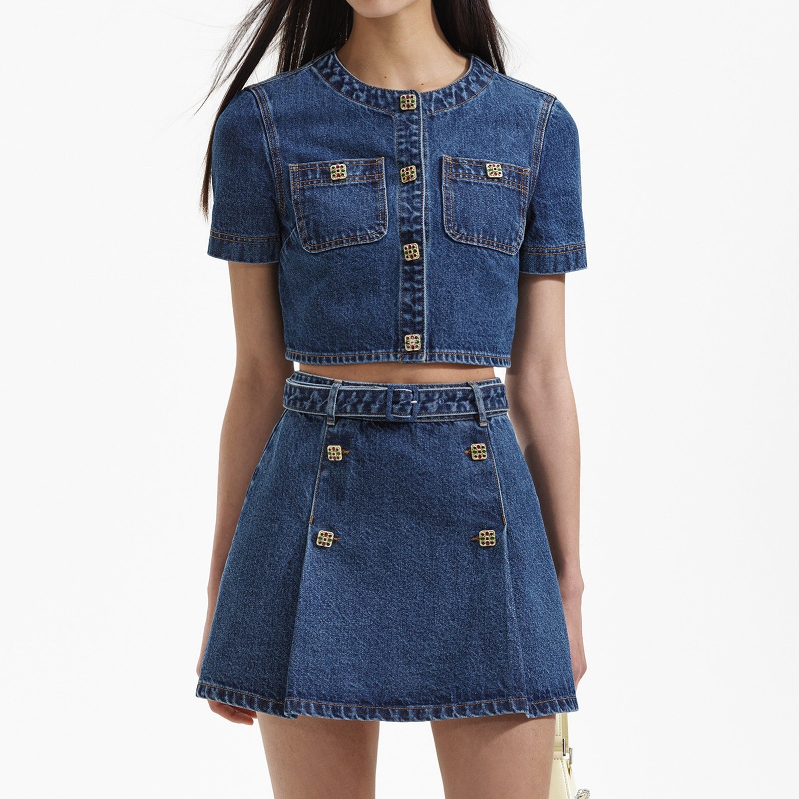 Denim A Line Mini Skirt - 1