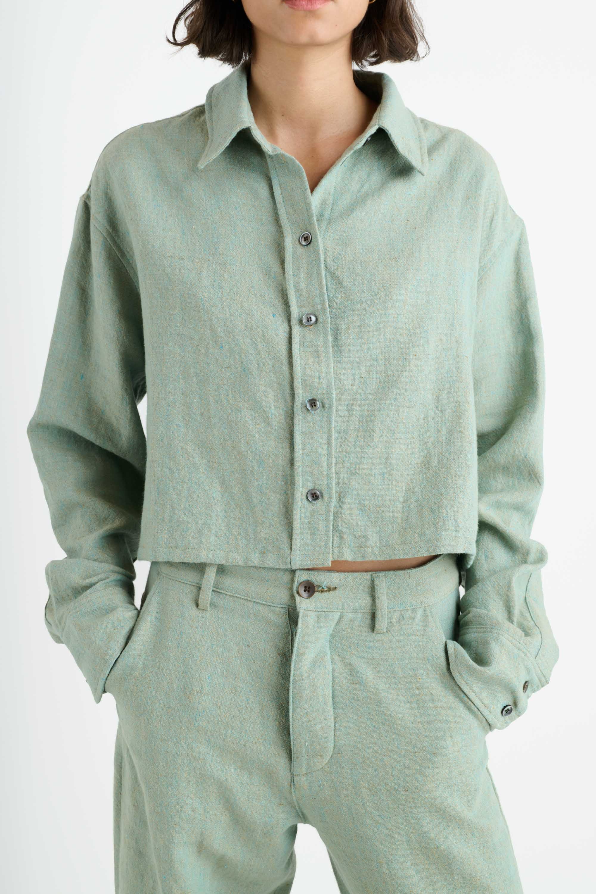SHELL CHAMBRAY CROP SHIRT - 3