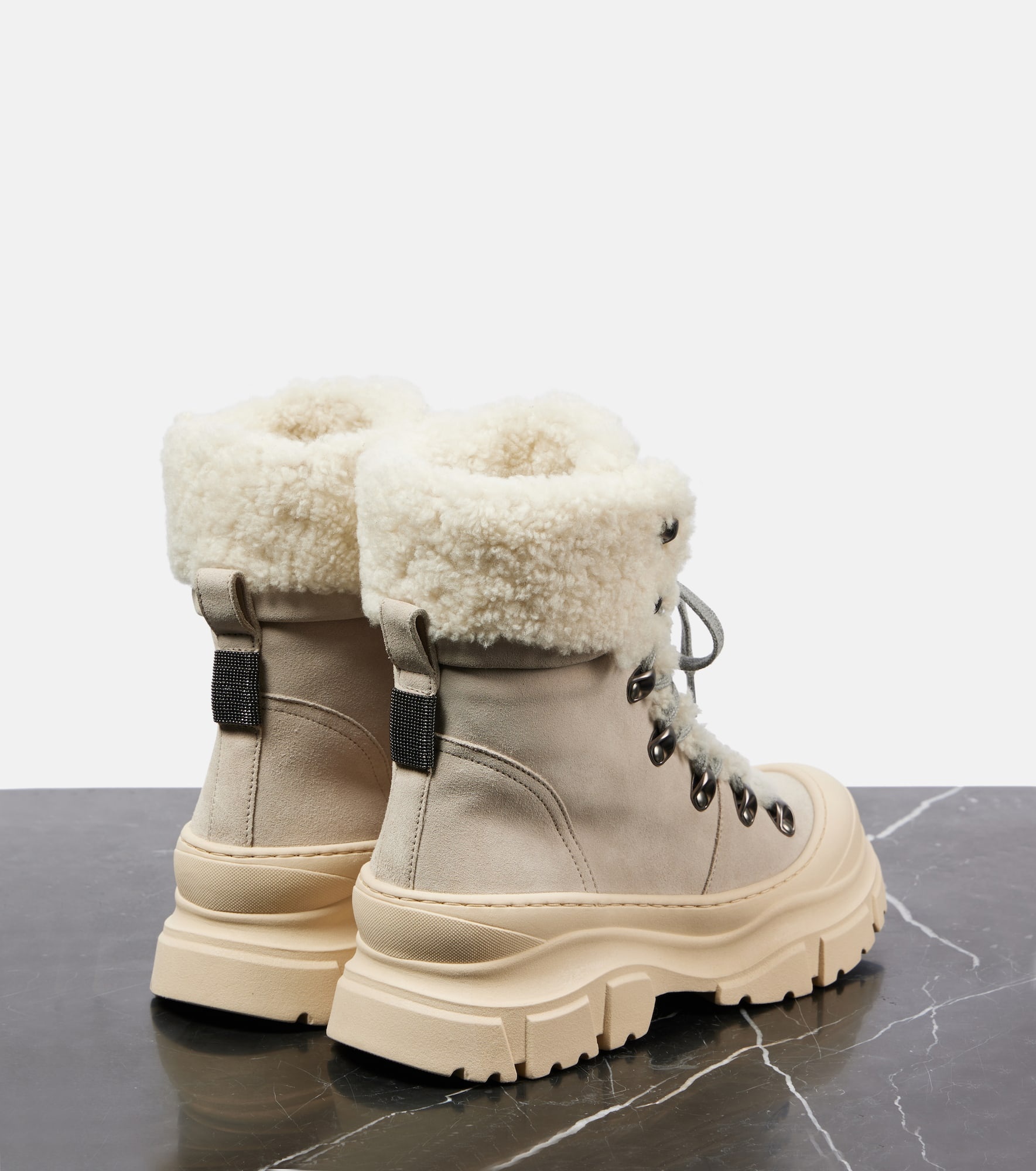 Shearling-lined leather lace-up boots - 2