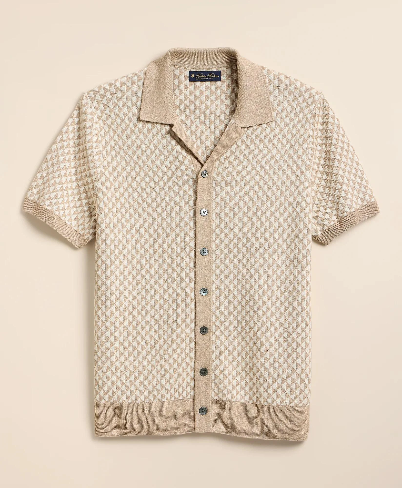 Linen-Cotton Jacquard Johnny Collar Cardigan - 1