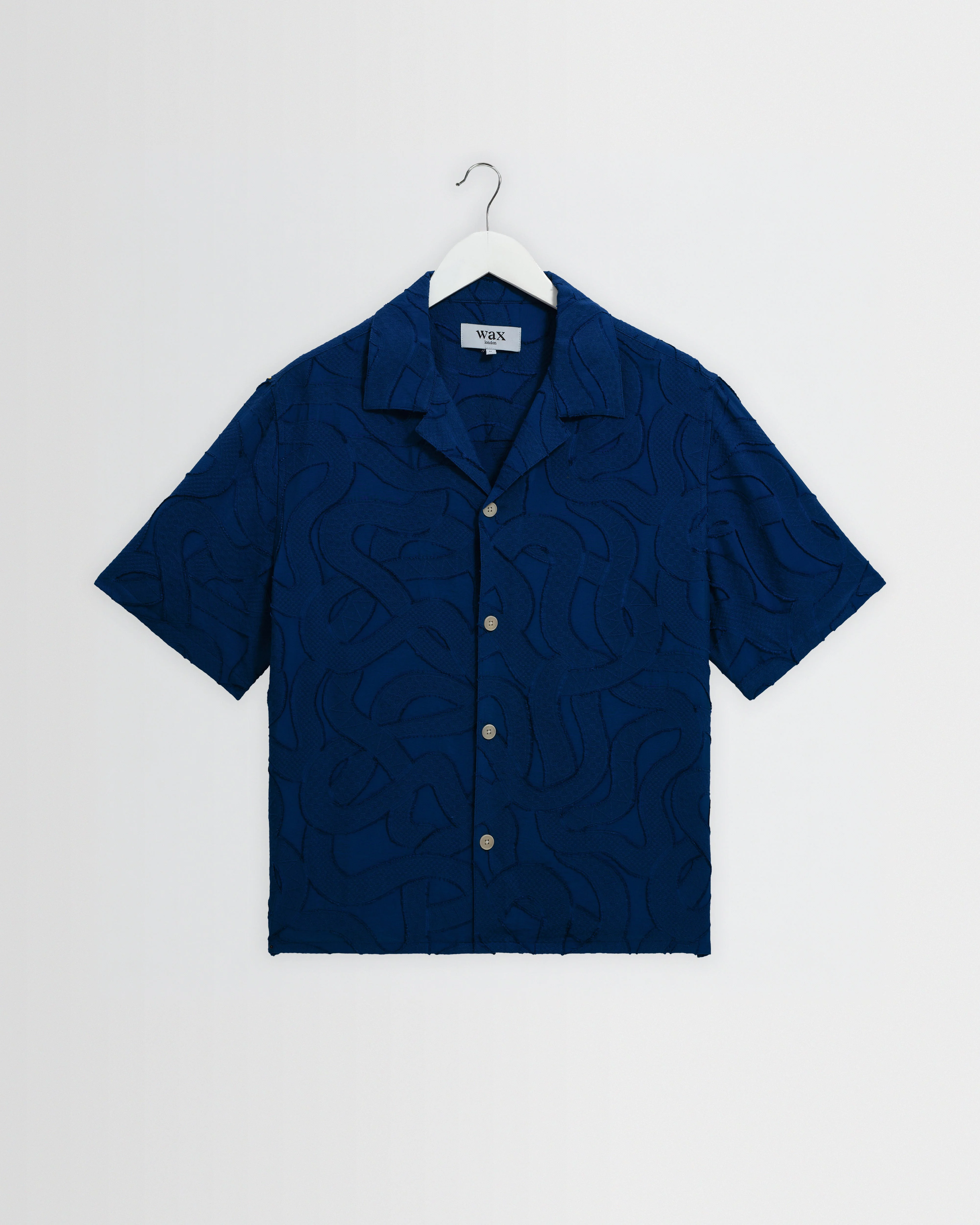 Curzon - Blue Jacquard Viscose Short-Sleeve Shirt - 1
