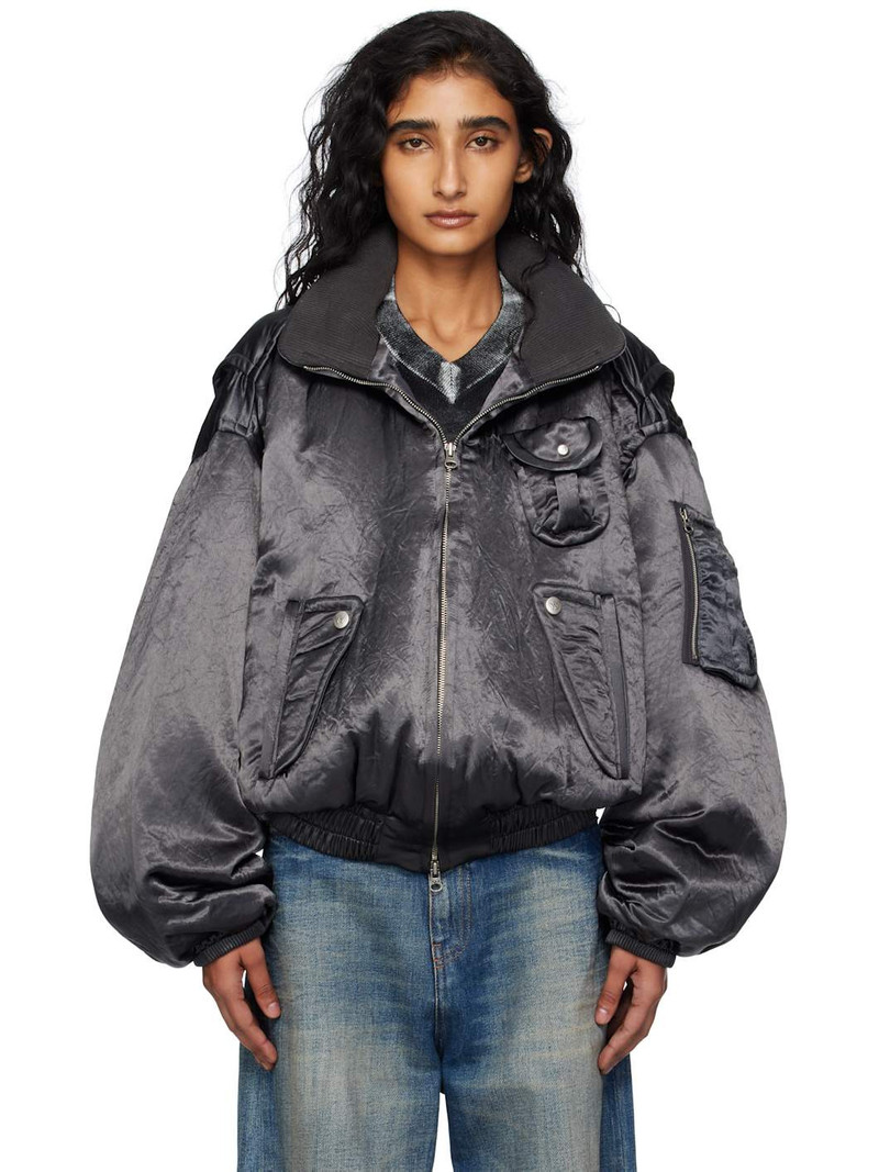Gray Satin Cargo Bomber Jacket 1