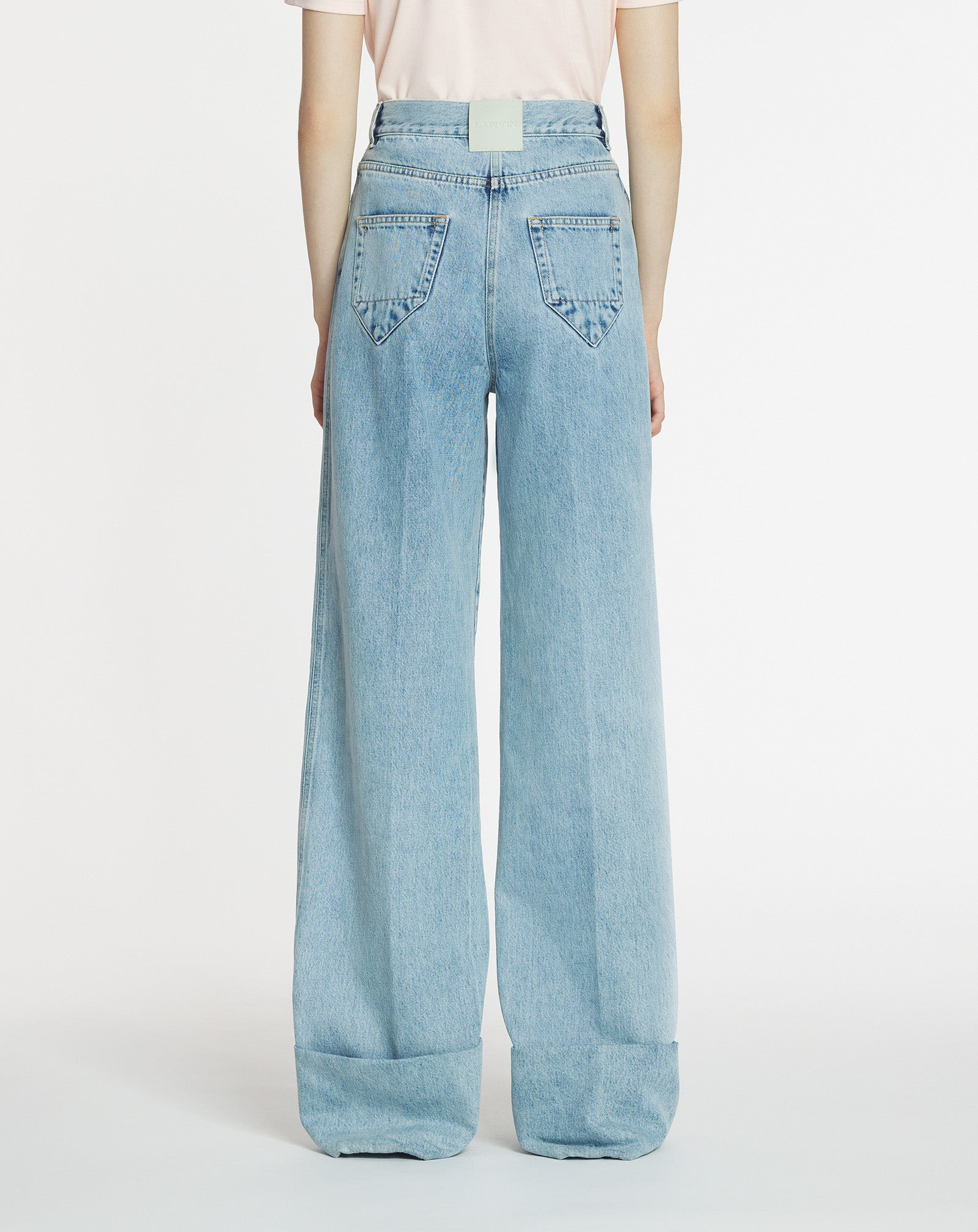 WIDE-LEG CUFFED DENIM PANTS - 4