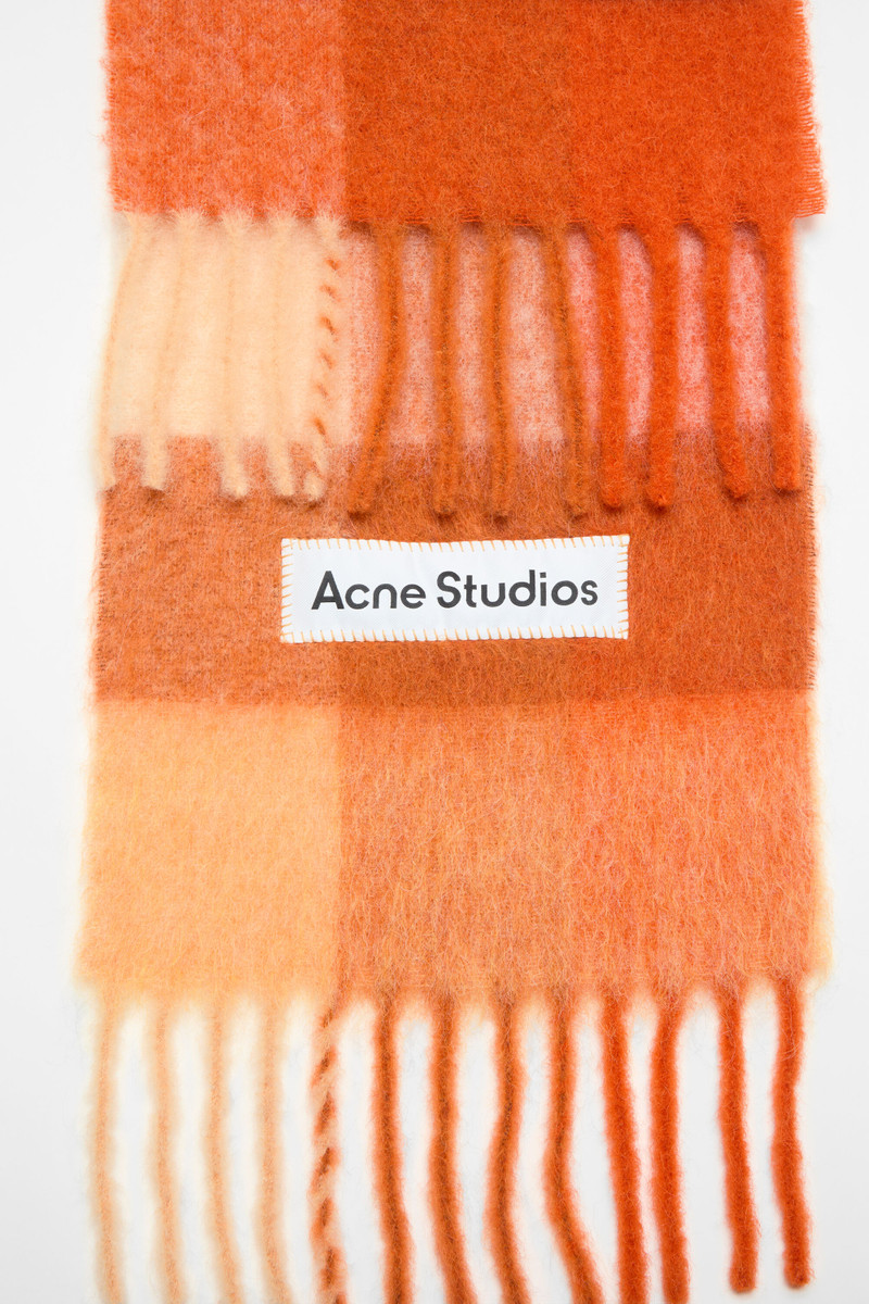Acne Studios Mohair checked scarf - Bright Orange/ White/Apricot outlook
