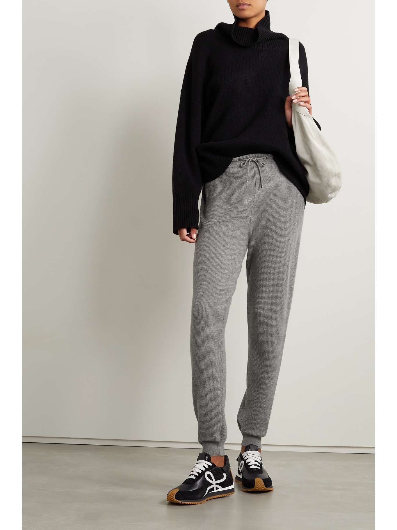 Vinci waffle-knit cashmere tapered track pants - 2