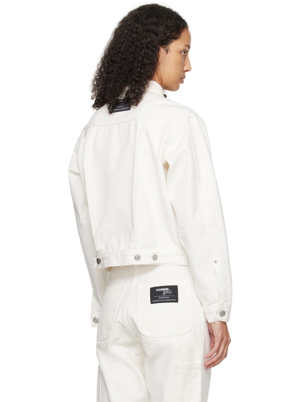 White Spread Collar Denim Jacket - 3