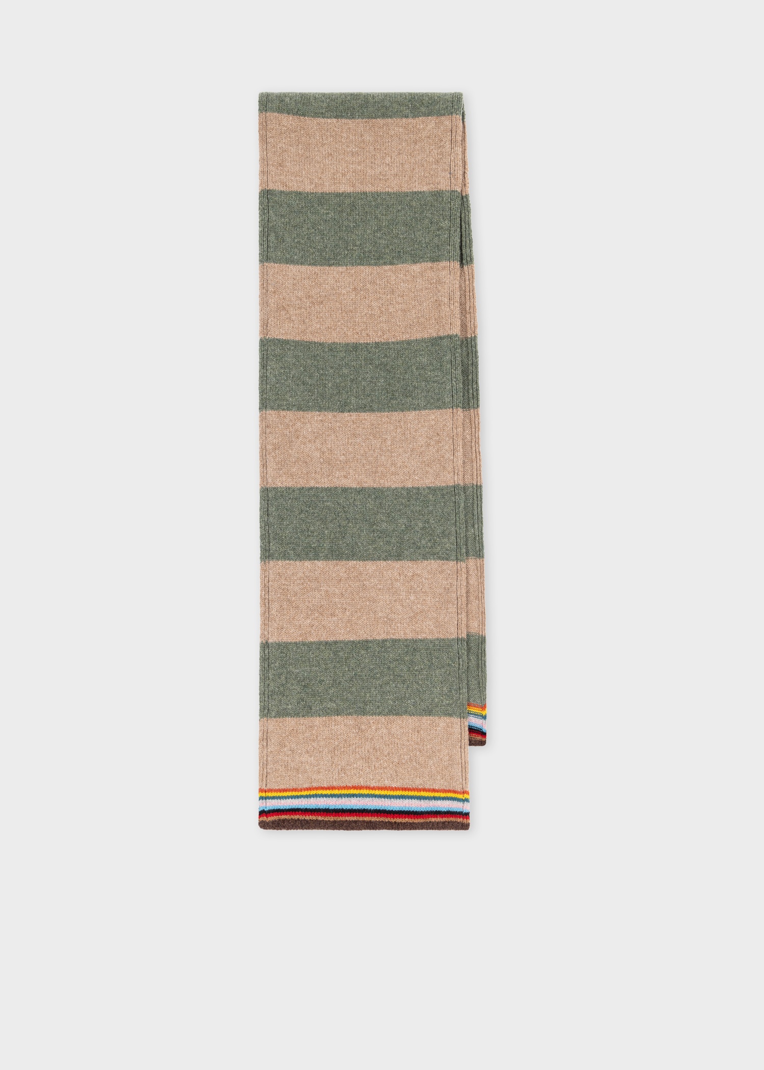 Khaki And Tan Block Stripe Scarf with 'Signature Stripe' Trim - 1