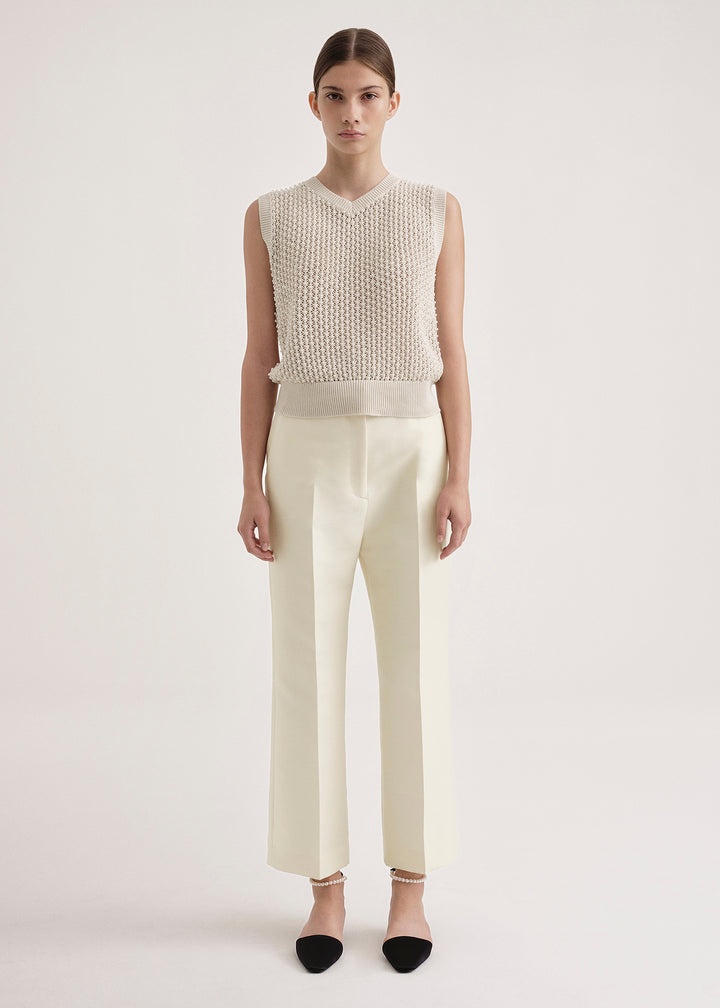 Totême Cropped wool suit trousers macadamia