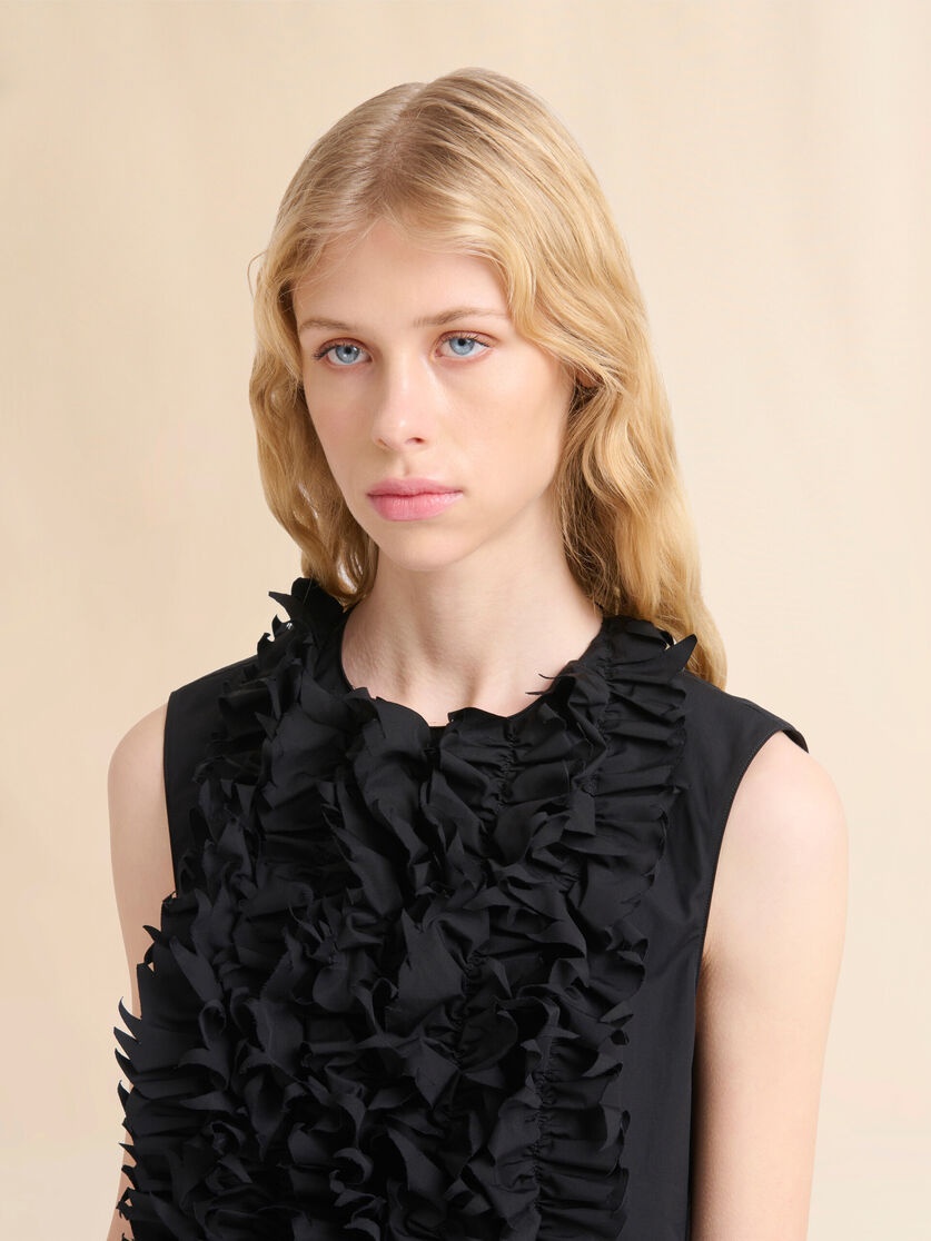 BLACK POPLIN RUFFLE-FRONT TOP - 4