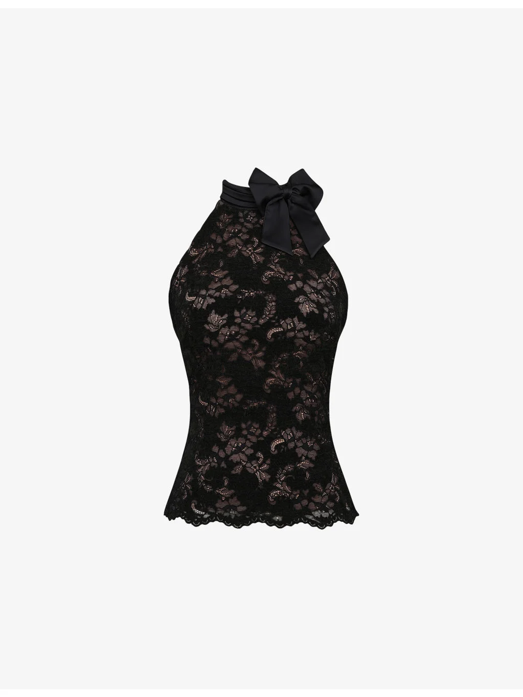 Natalya Detachable-Bow Stretch-Lace Top - 1