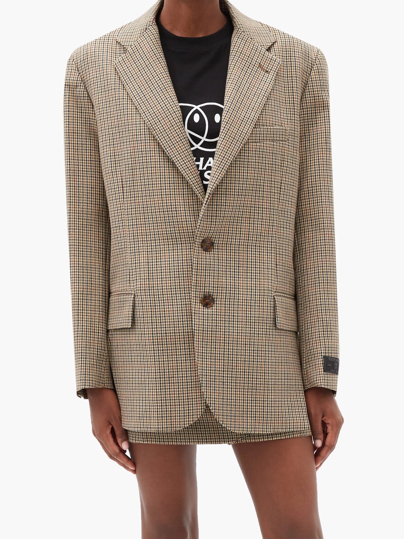 Cutaway-hem checked wool blazer - 6