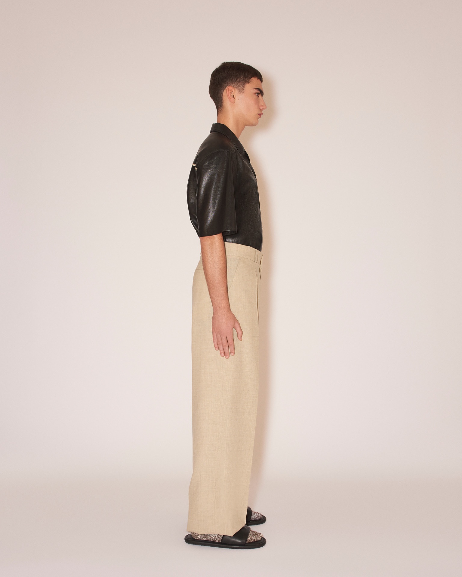 BODIL - Vegan leather merrow-stitch shirt - Black - 4