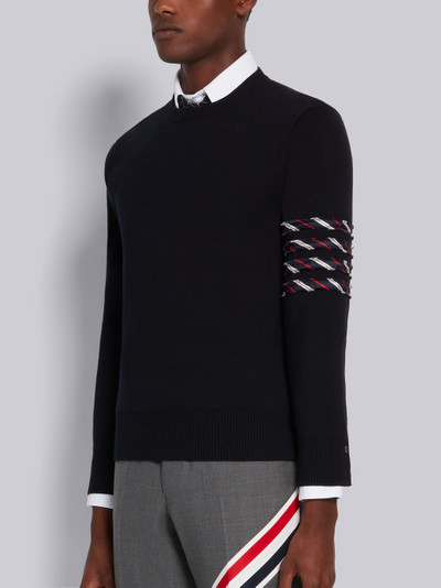 Thom Browne Navy Cotton Milano Stitch Silk 4-Bar Crewneck Pullover outlook