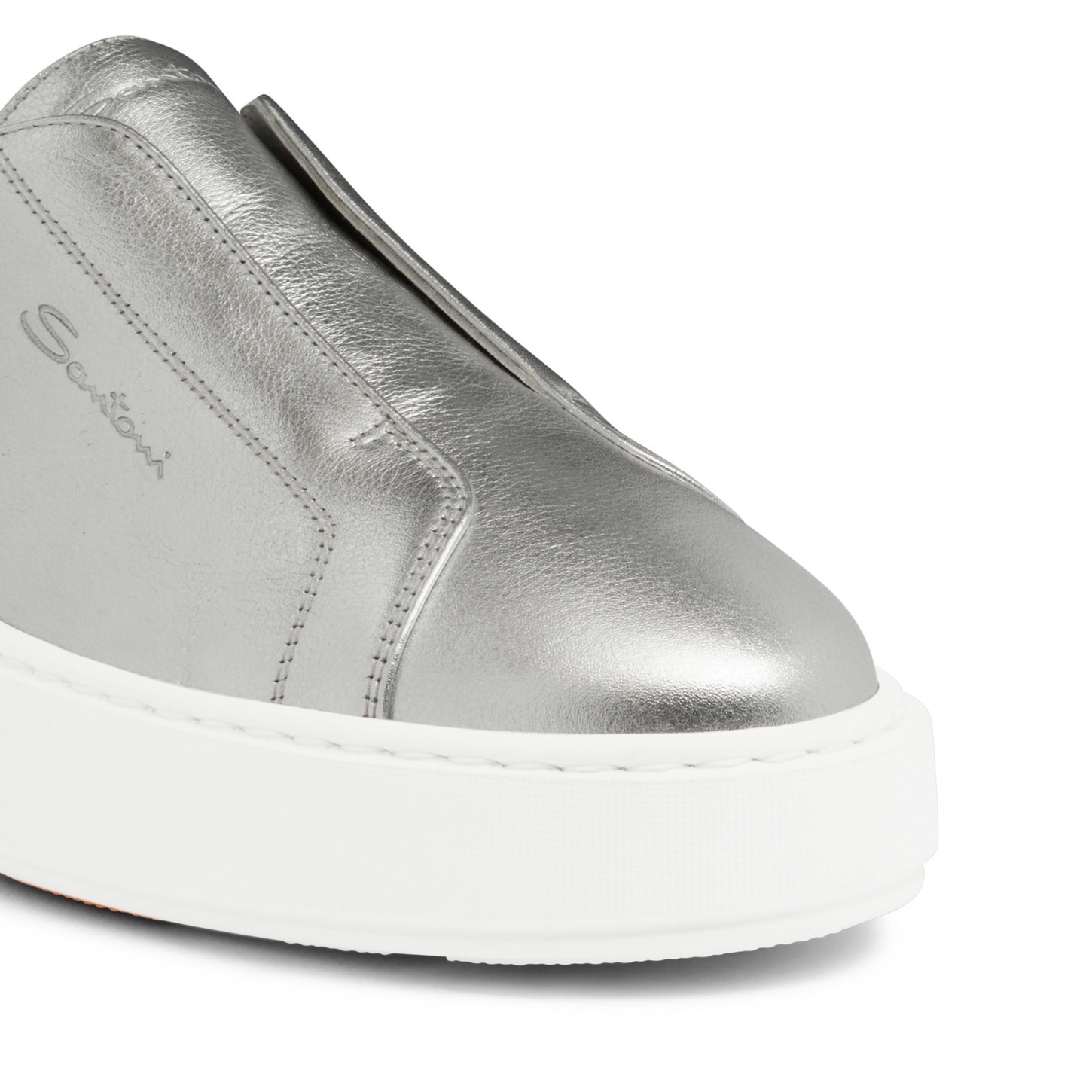 Women's silver laminated leather slip-on sneaker - 6
