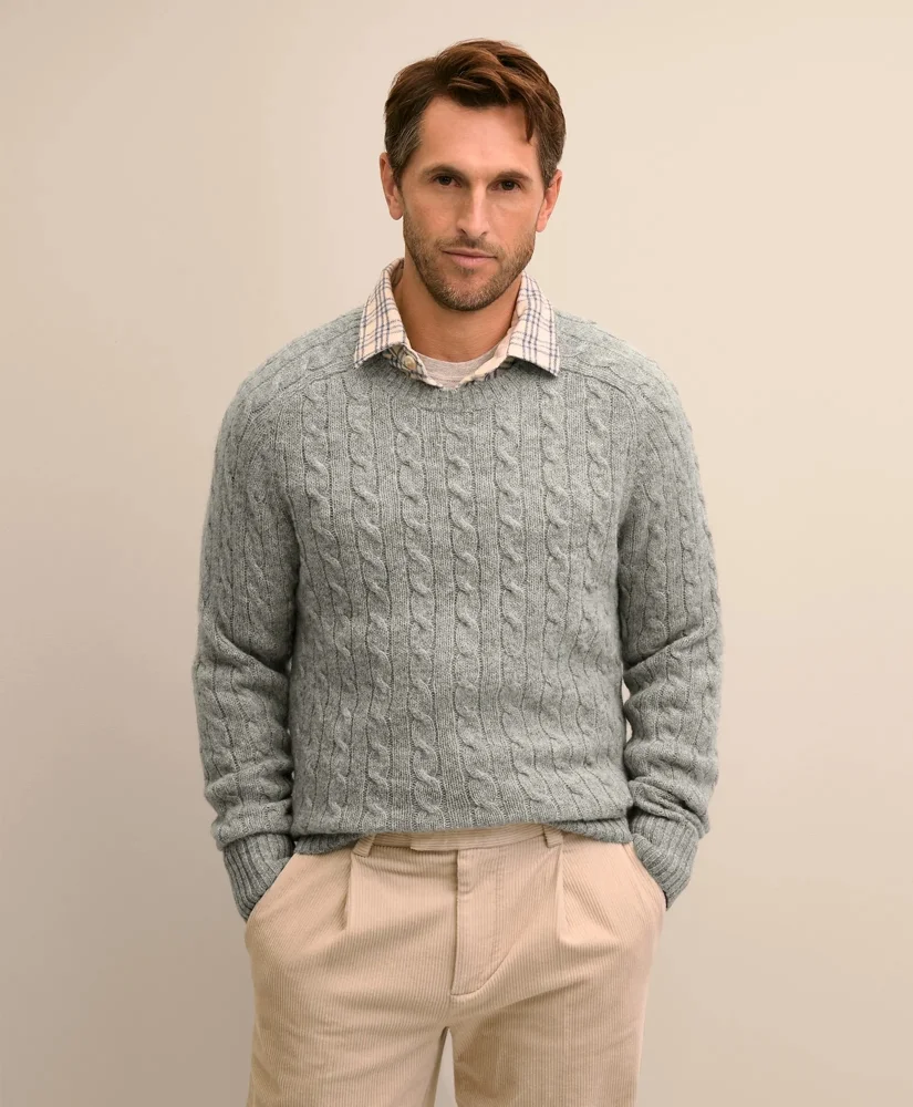Shetland Wool Cable Knit Sweater - 1