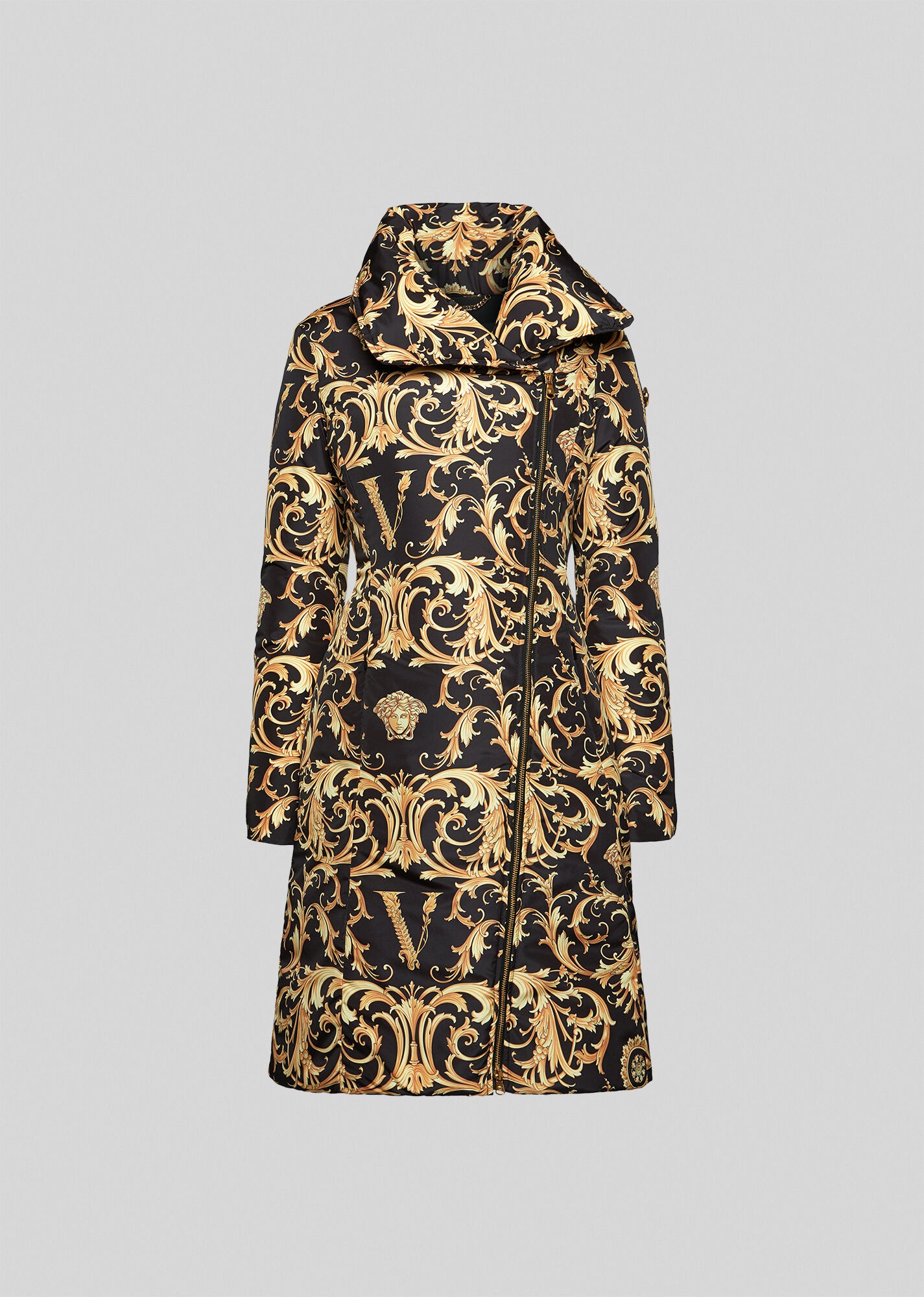 V Barocco Print Puffer Coat - 1