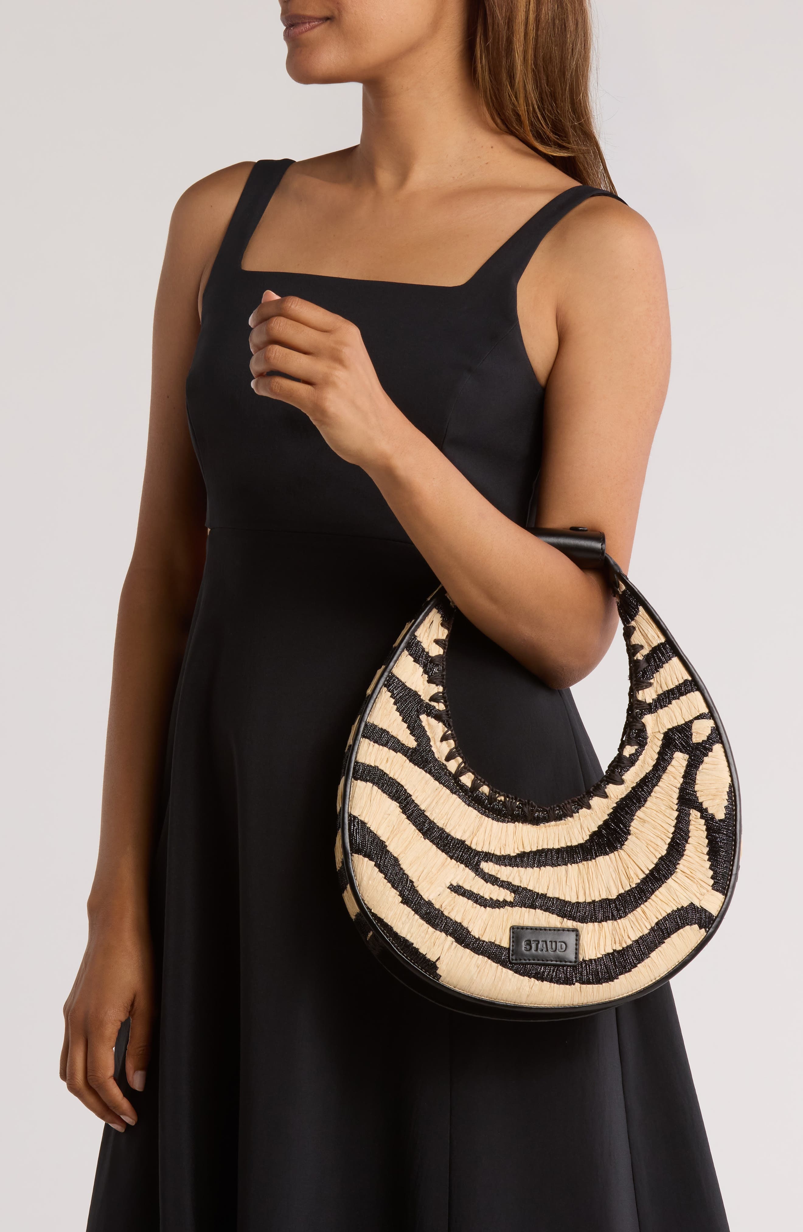 STAUD Moon Raffia Tote in Zebra Raffia at Nordstrom - 2