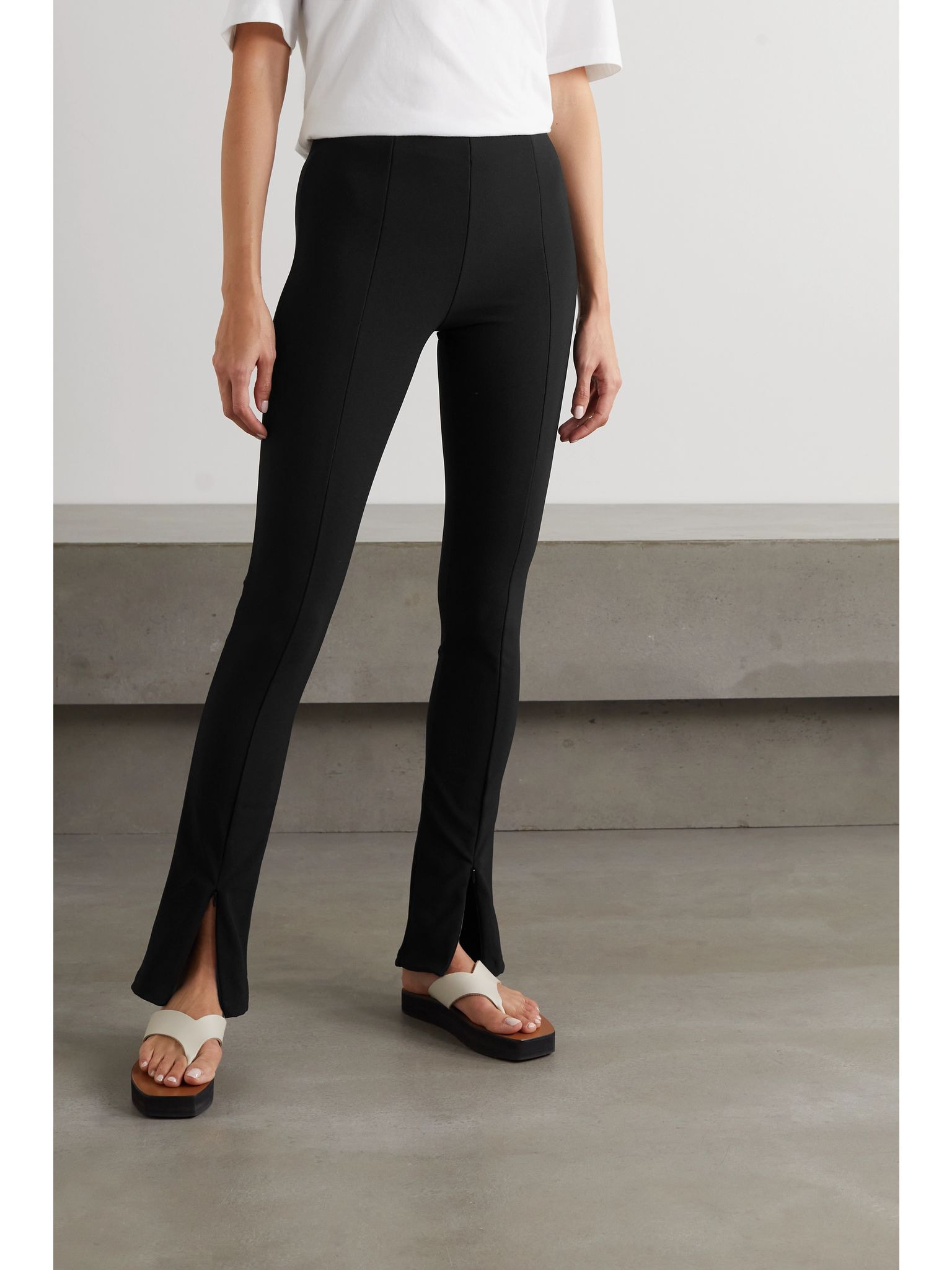 Reya ribbed stretch-jersey flared leggings Black - 3