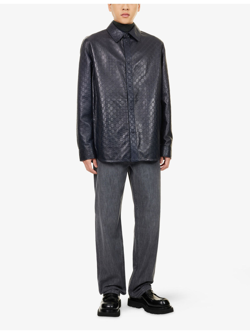 GUCCI Embossed Monogram-Pattern Long-Sleeve Faux-Leather Shirt outlook