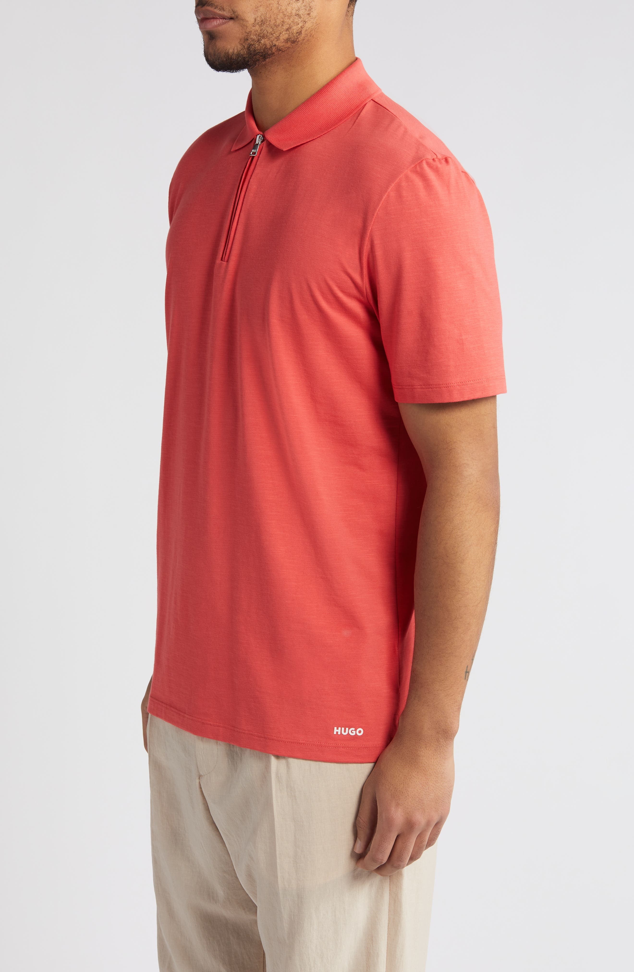 HUGO Dekok Zip Polo in Medium Red at Nordstrom - 3
