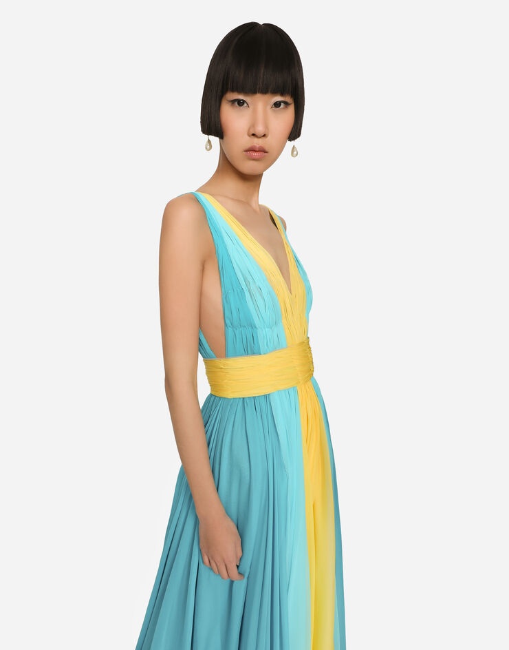 Long multi-colored silk chiffon dress - 4