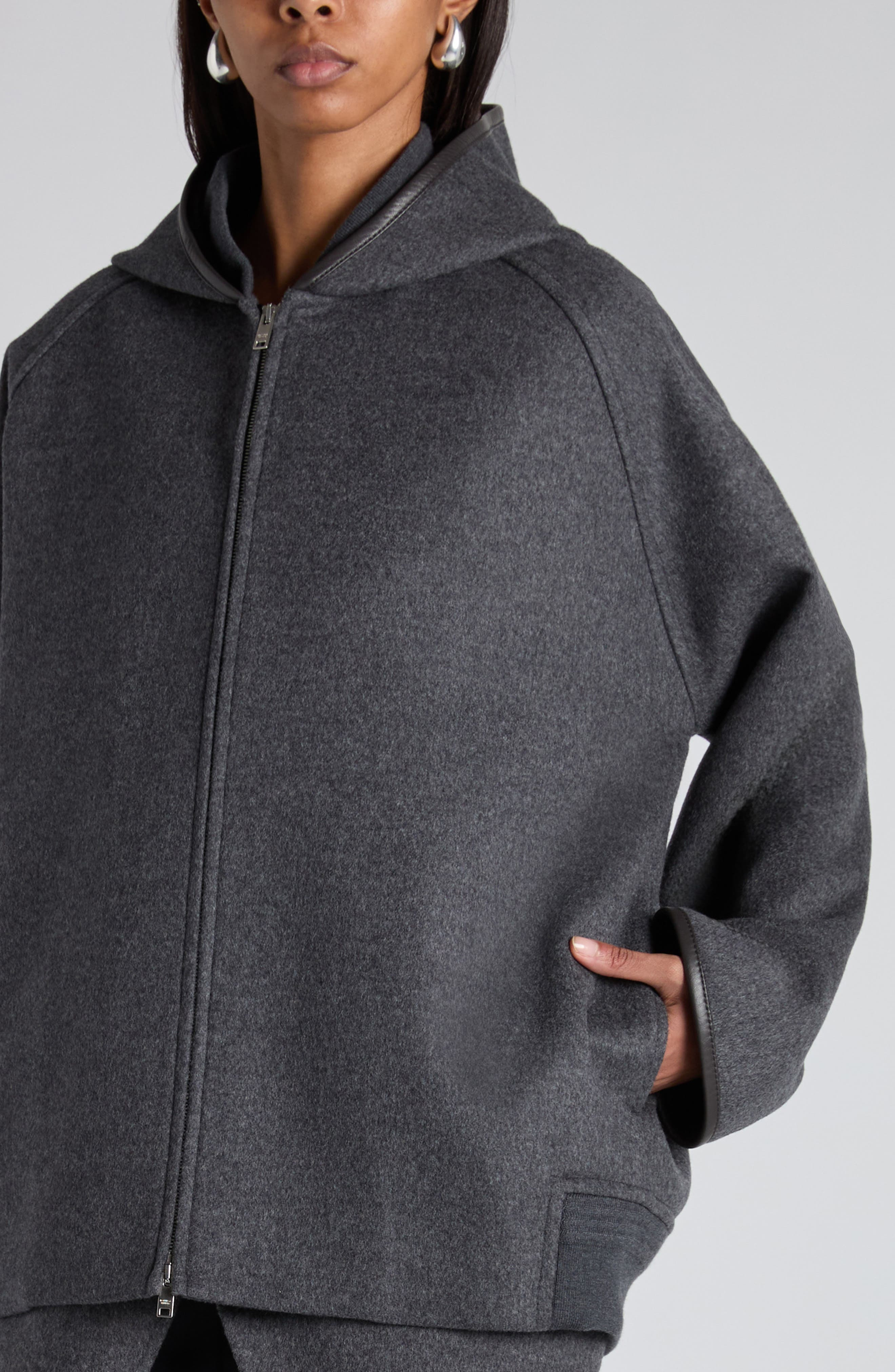 Bottega Veneta Double Face Wool Hooded Jacket in 1307 Charcoal Melange at Nordstrom - 5