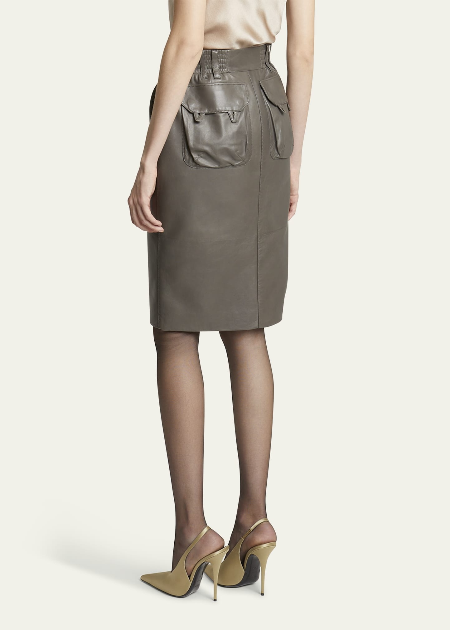 Leather Pencil Skirt with Patch Pockets - 3