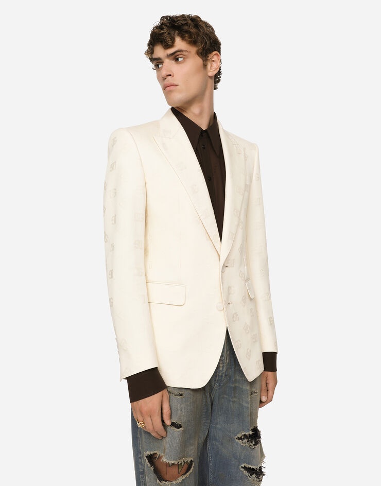 Single-breasted cotton Sicilia-fit jacket with jacquard DG details - 4