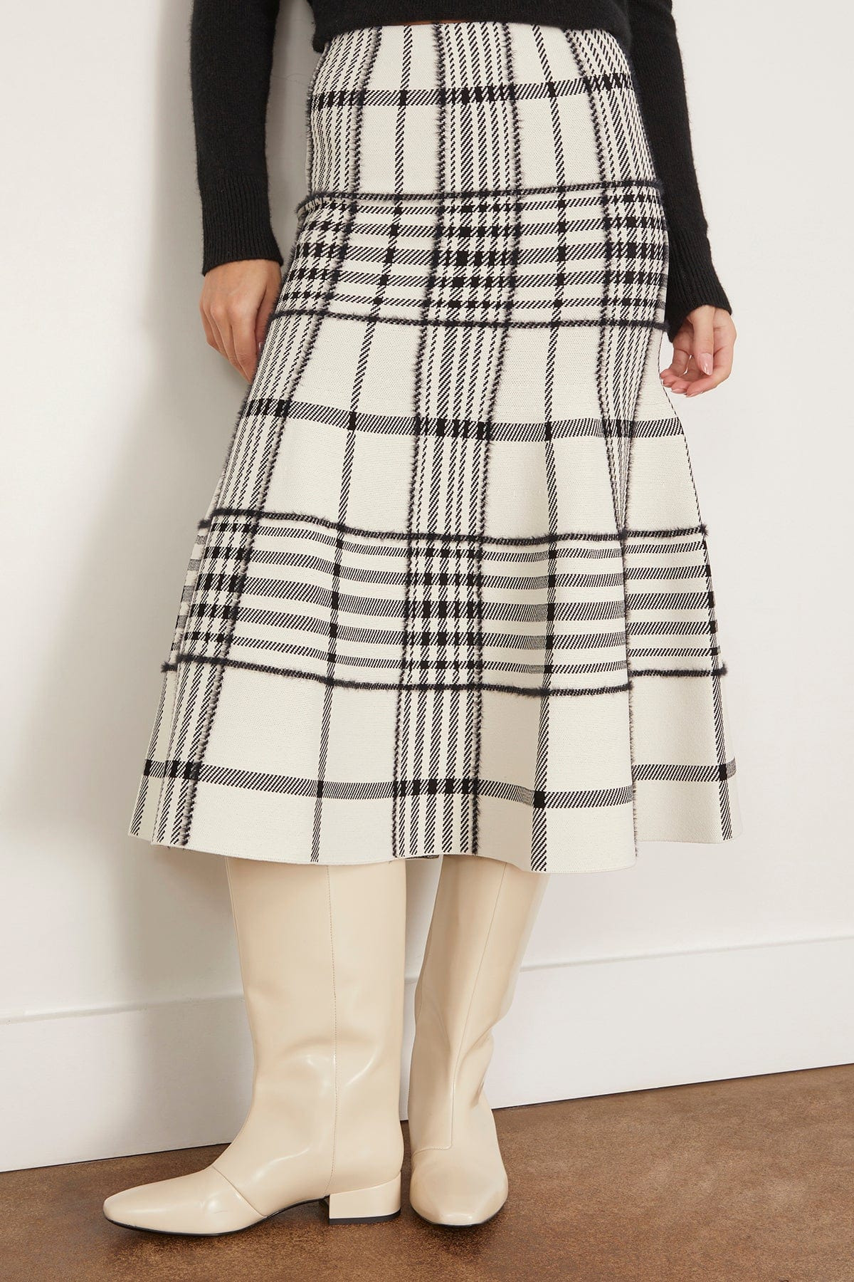 The Rory Flare Knit Skirt in Ivory Plaid - 3