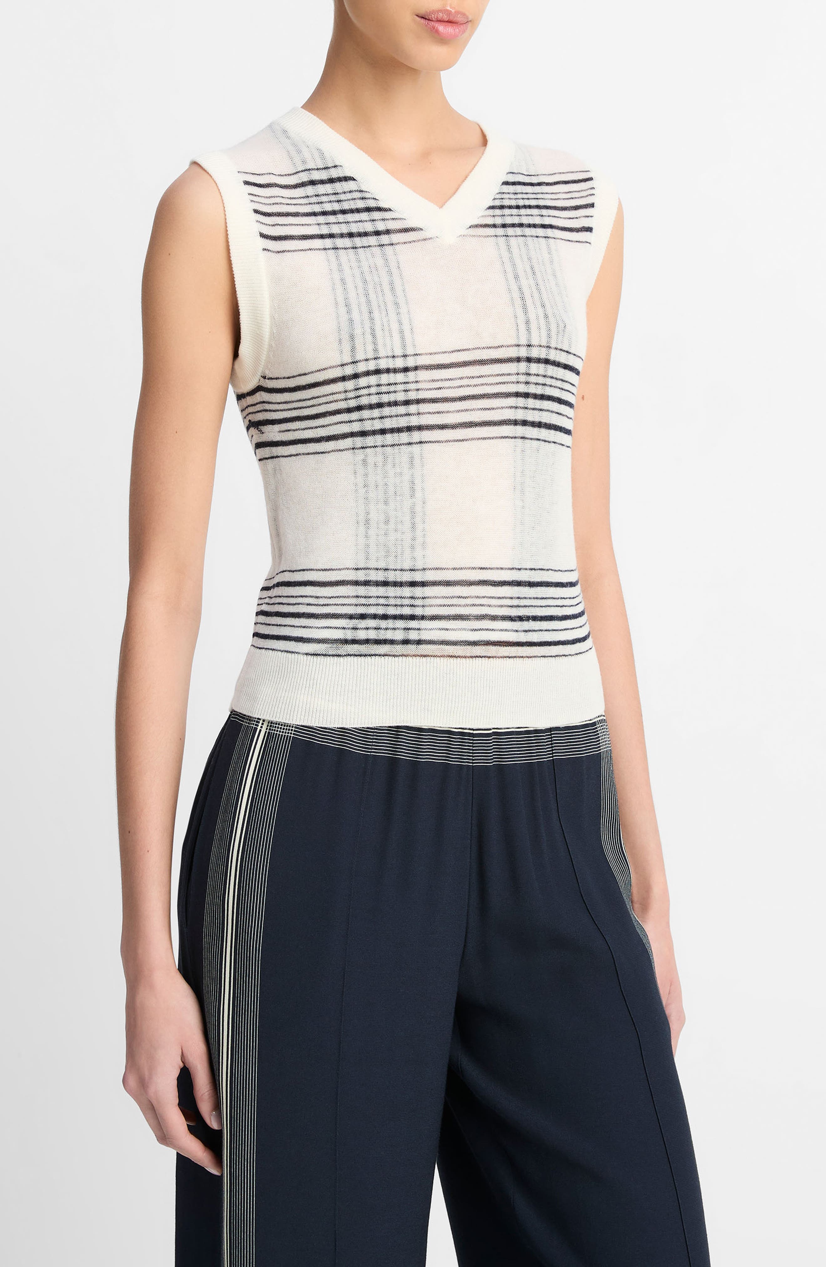 Vince Plaid V-Neck Wool Sweater Vest in Off White/coastal at Nordstrom - 3