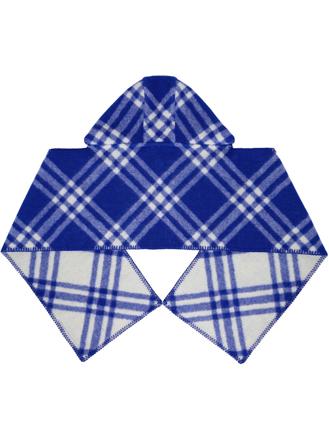 Blue Check Wool Hooded Scarf - 2