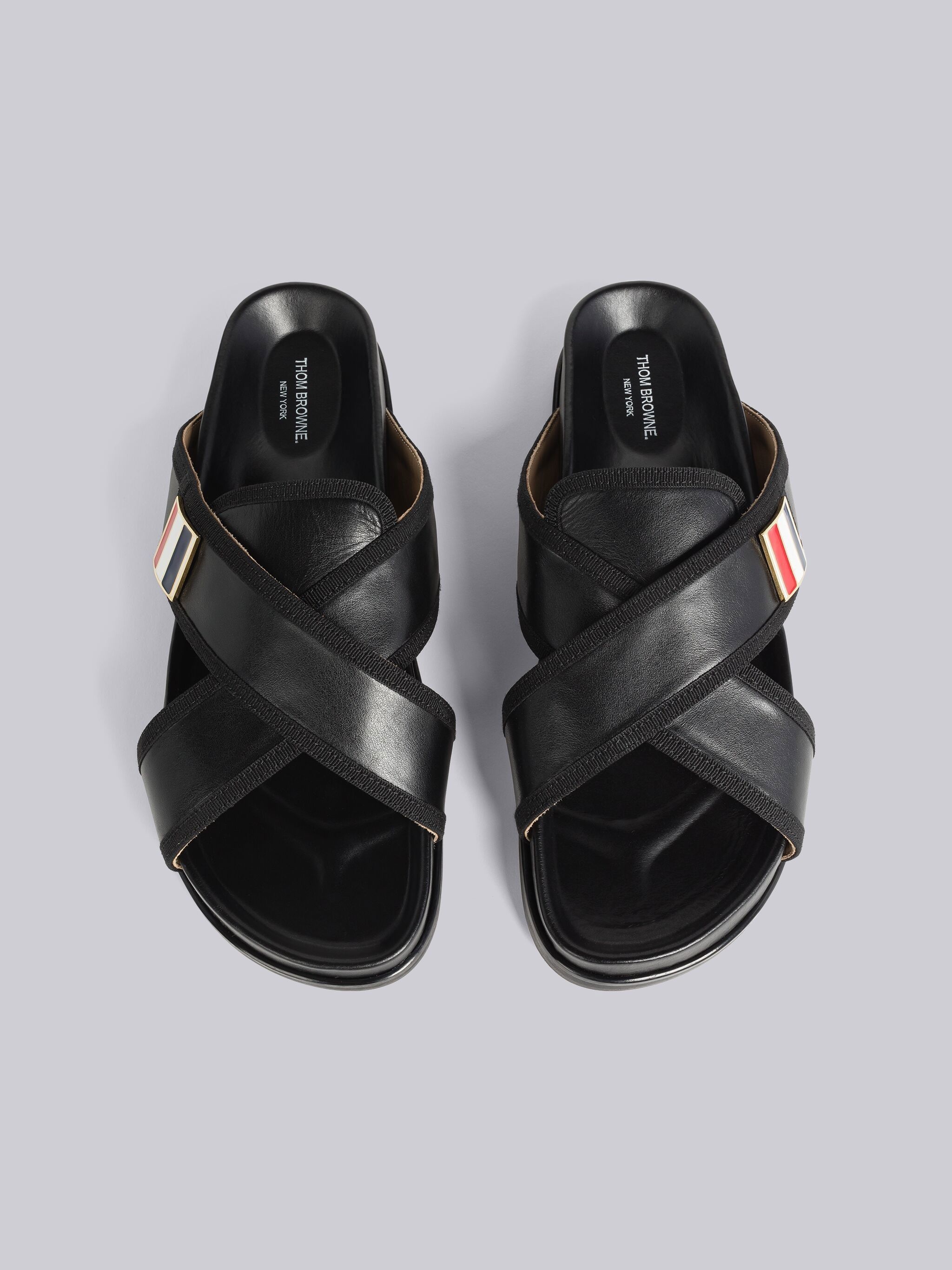 Thom Browne cross cross sandals w/RWB enamel buckle in vitello calf. Leather. 6product-MFL093A05584001-Xms-  main image 4