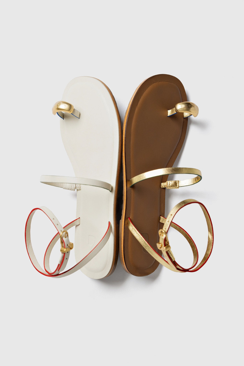 Biarritz Flat Sandal In Ivory Leather 6