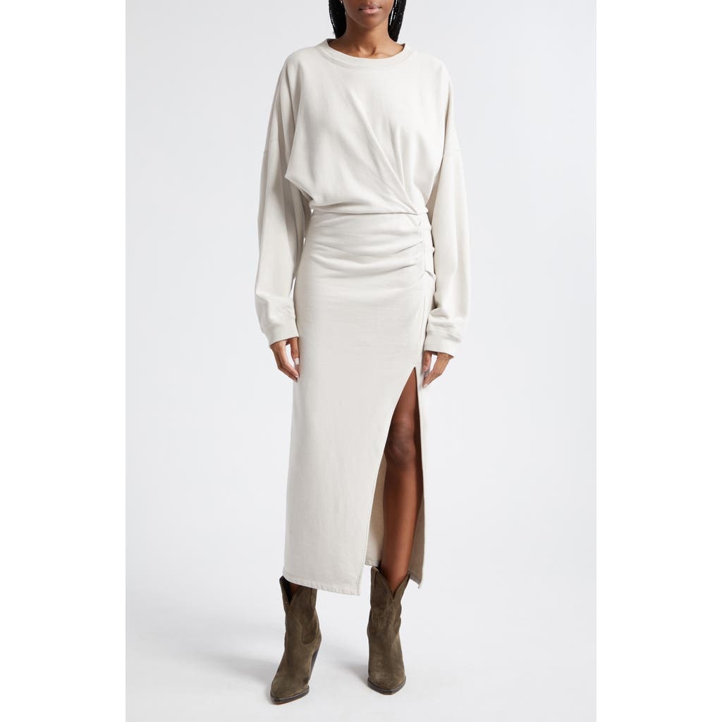 Isabel Marant Étoile Salomon Long Sleeve Cotton Fleece Midi Dress in Ecru at Nordstrom - 1