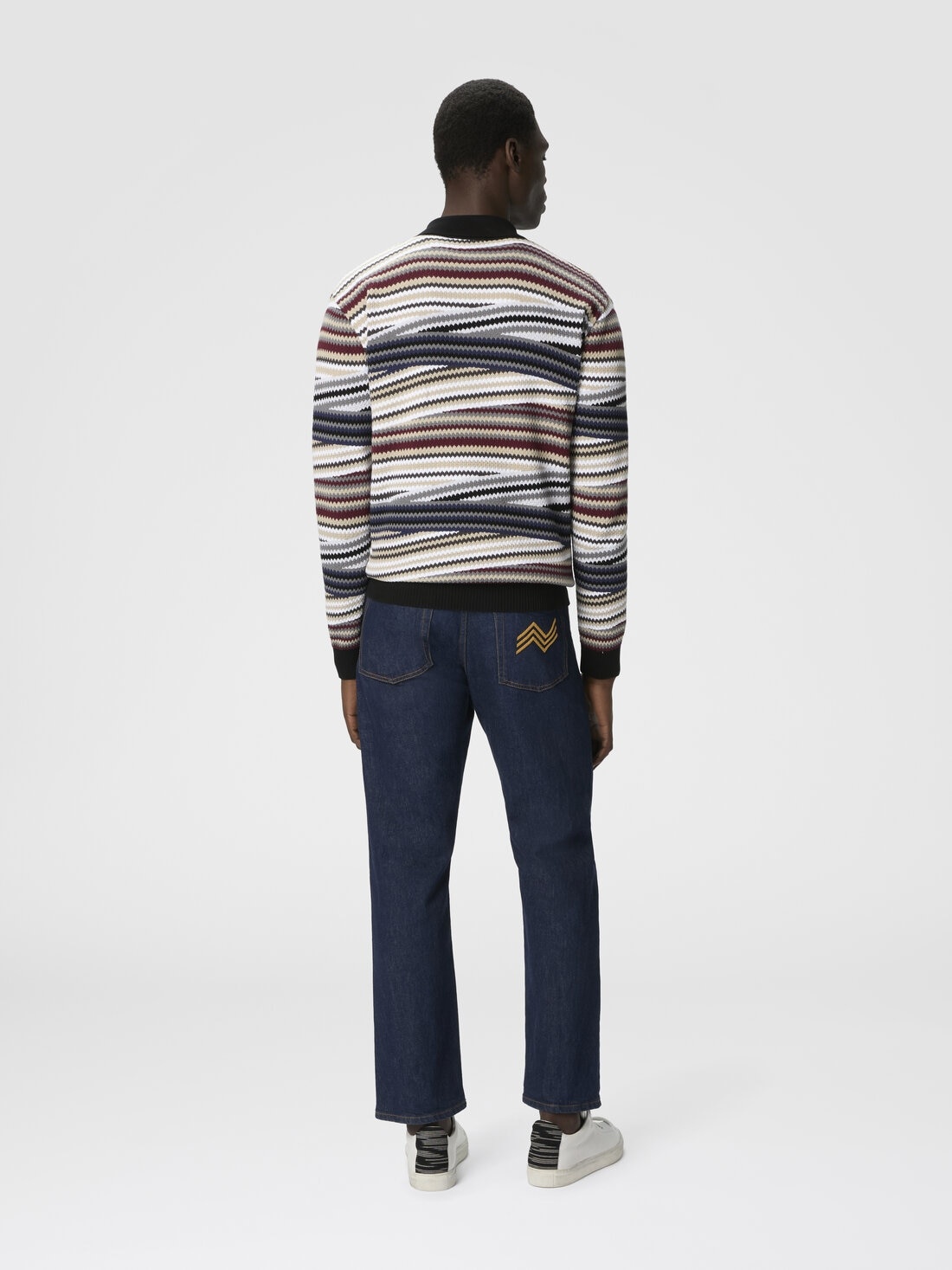 Long Sleeve Polo with Zip and Striped Zigzag Pattern - 3