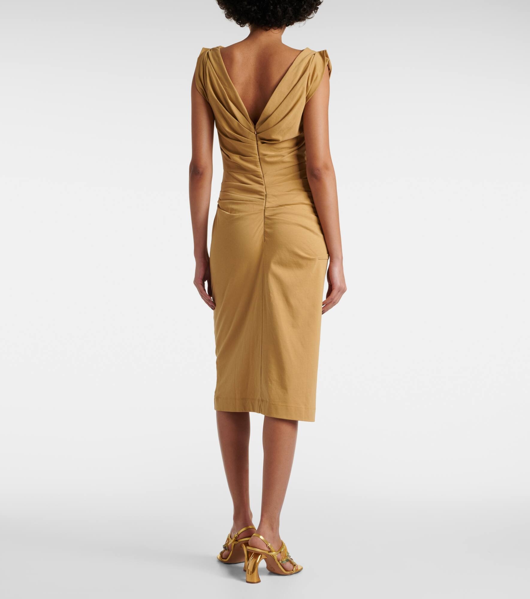 Gathered cotton jersey midi dress - 3