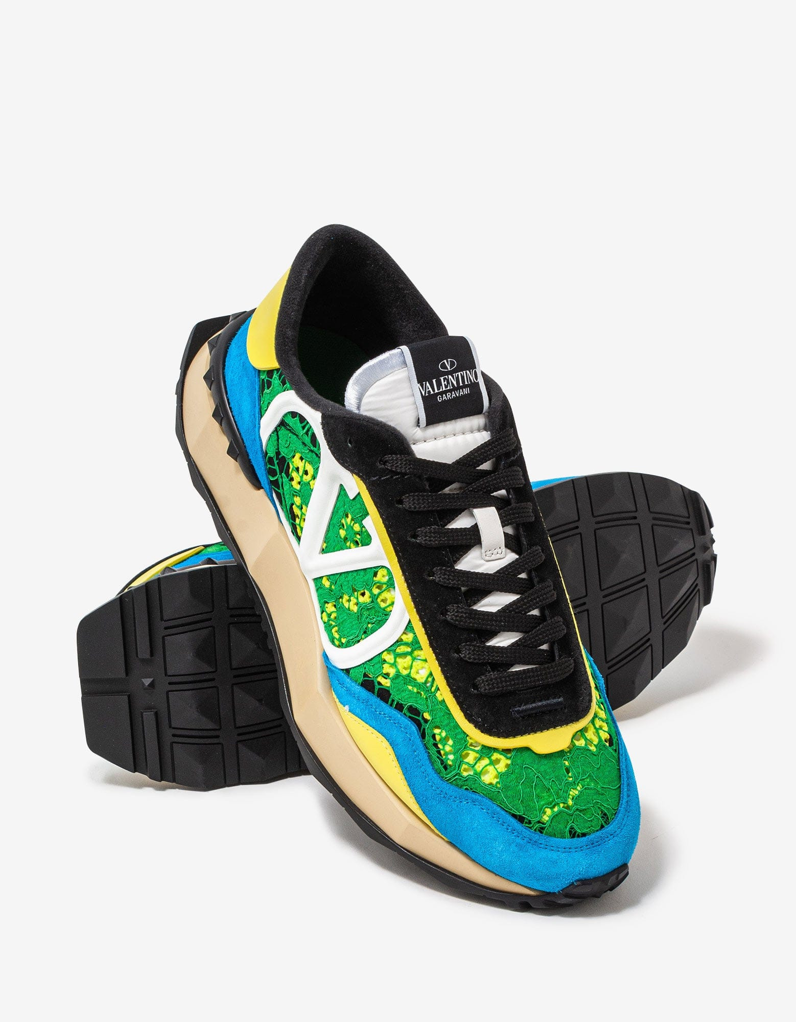 Valentino Green & Blue Lace & Mesh Lacerunner Trainers - 9