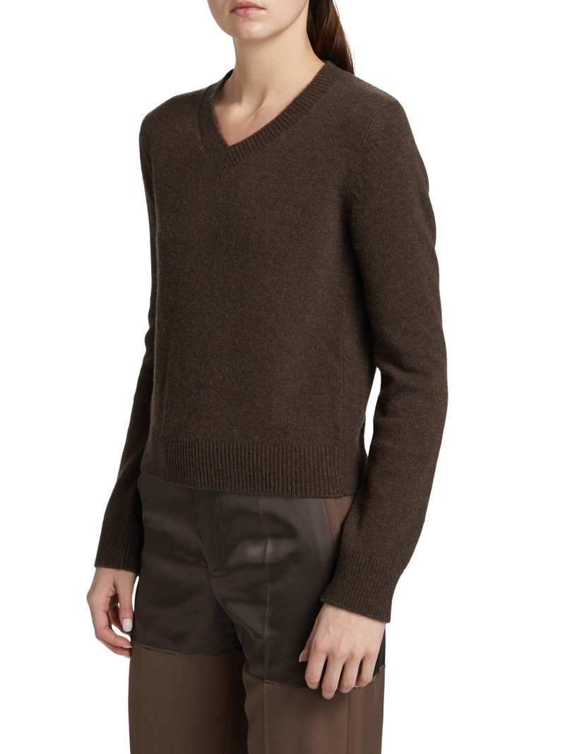 Women's V-Neck Wool-Blend Sweater - Brown 4