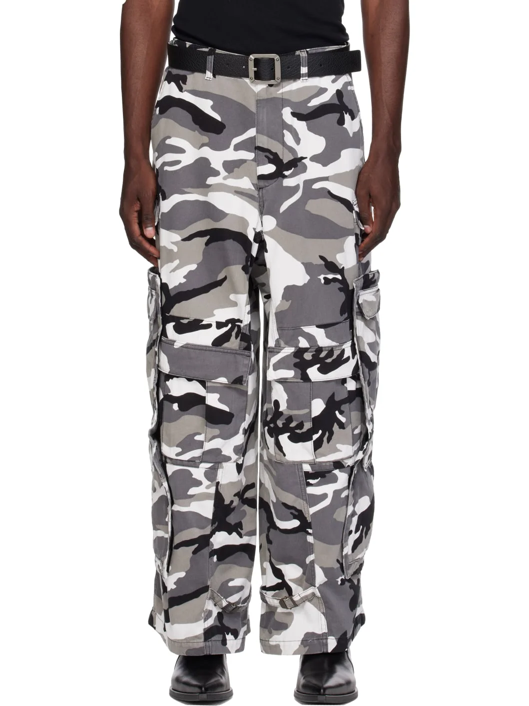 Black & White Merged Cargo Pants - 1