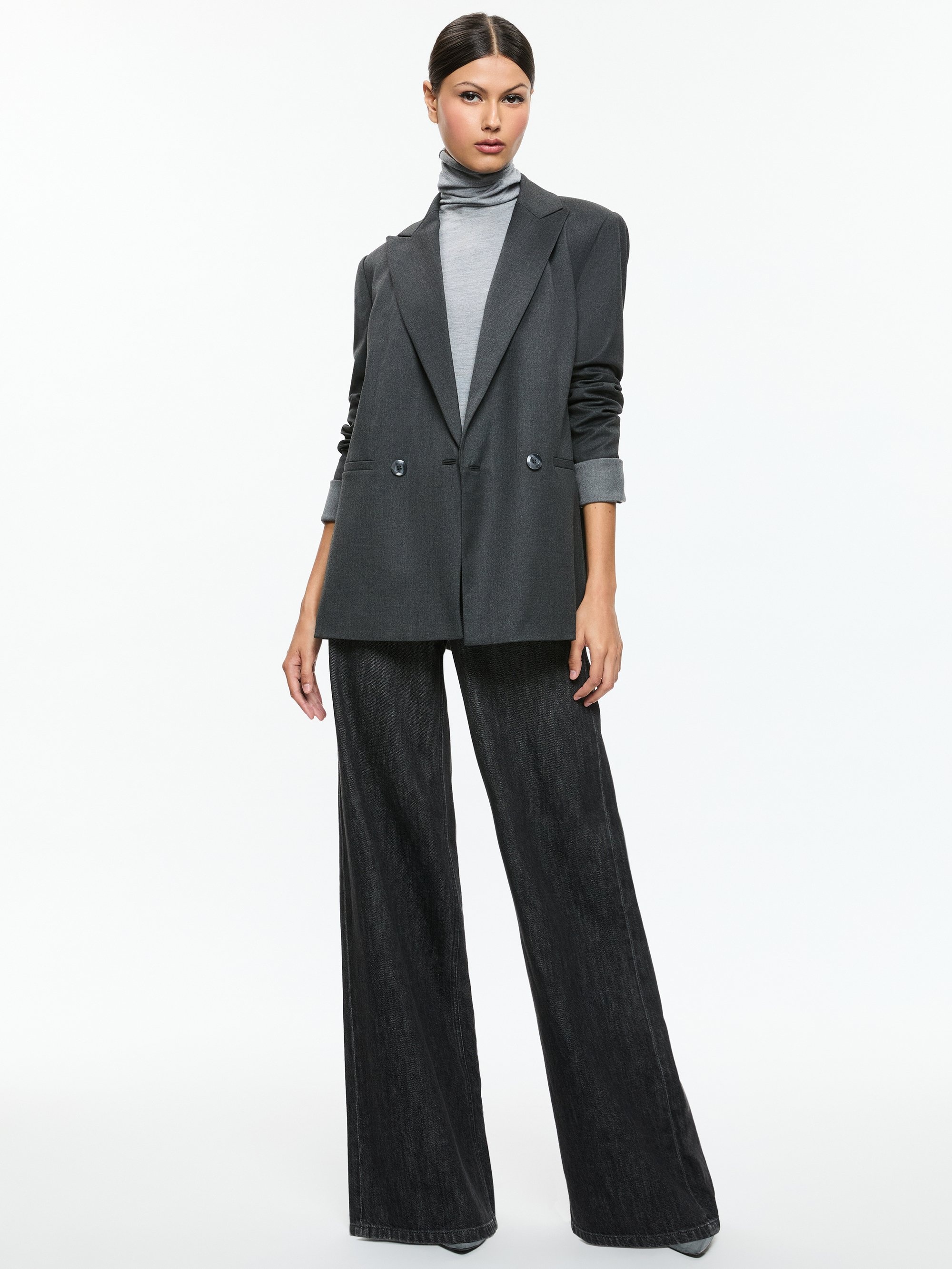 JUSTIN ROLLED CUFF DOUBLE BREASTED LONG BLAZER - 6