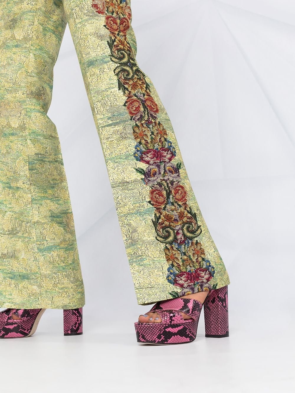 floral pattern flared trousers - 3