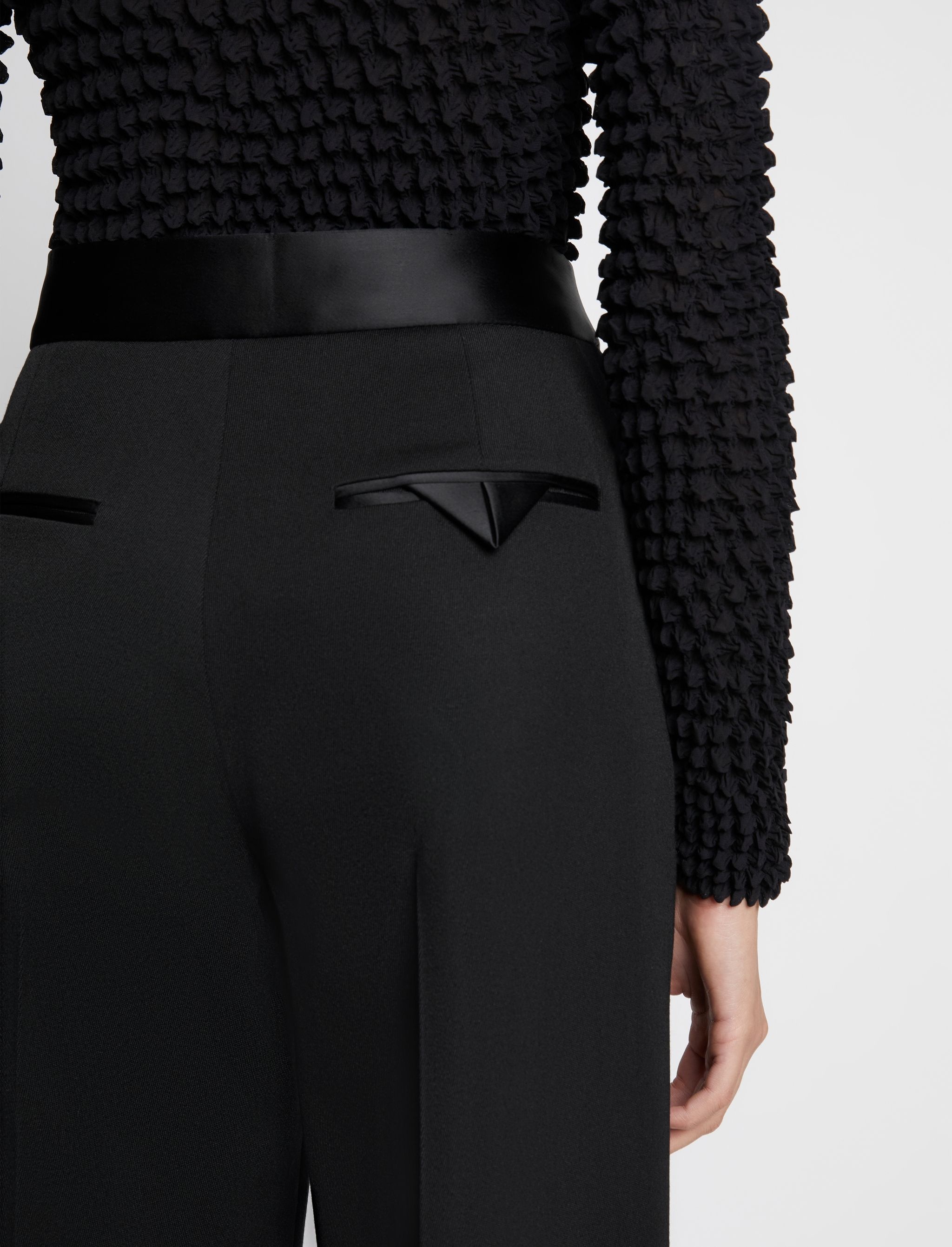 Wool Twill Satin Trim Pants - 5