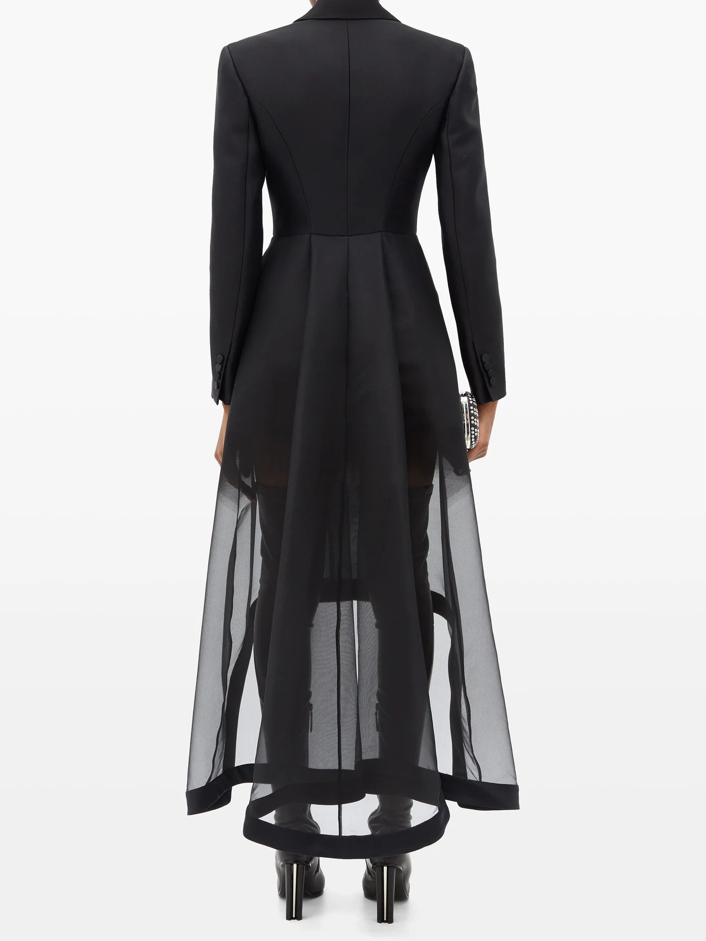 Sheer-hem single-breasted organza coat - 5