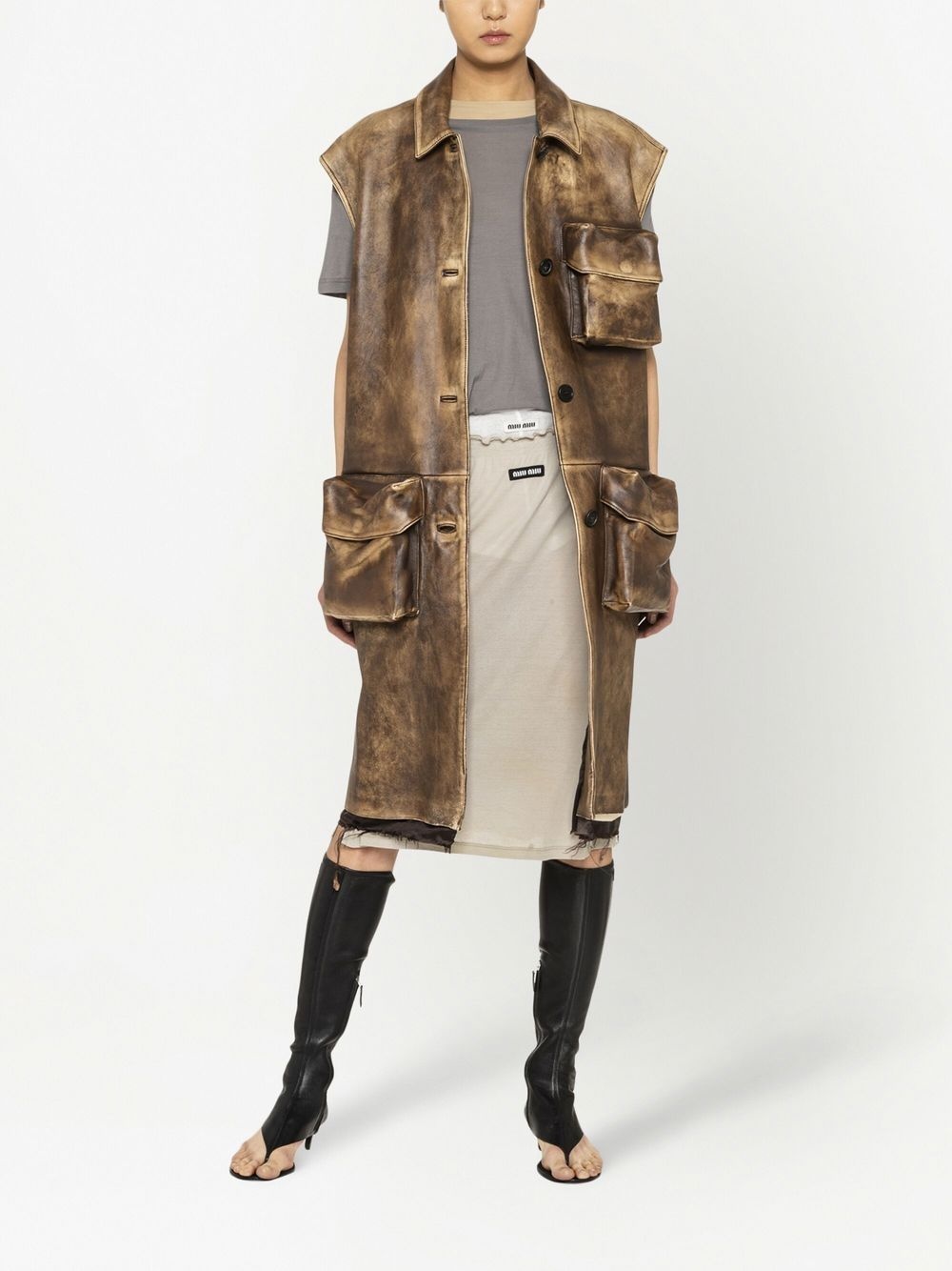 nappa leather long vest - 2