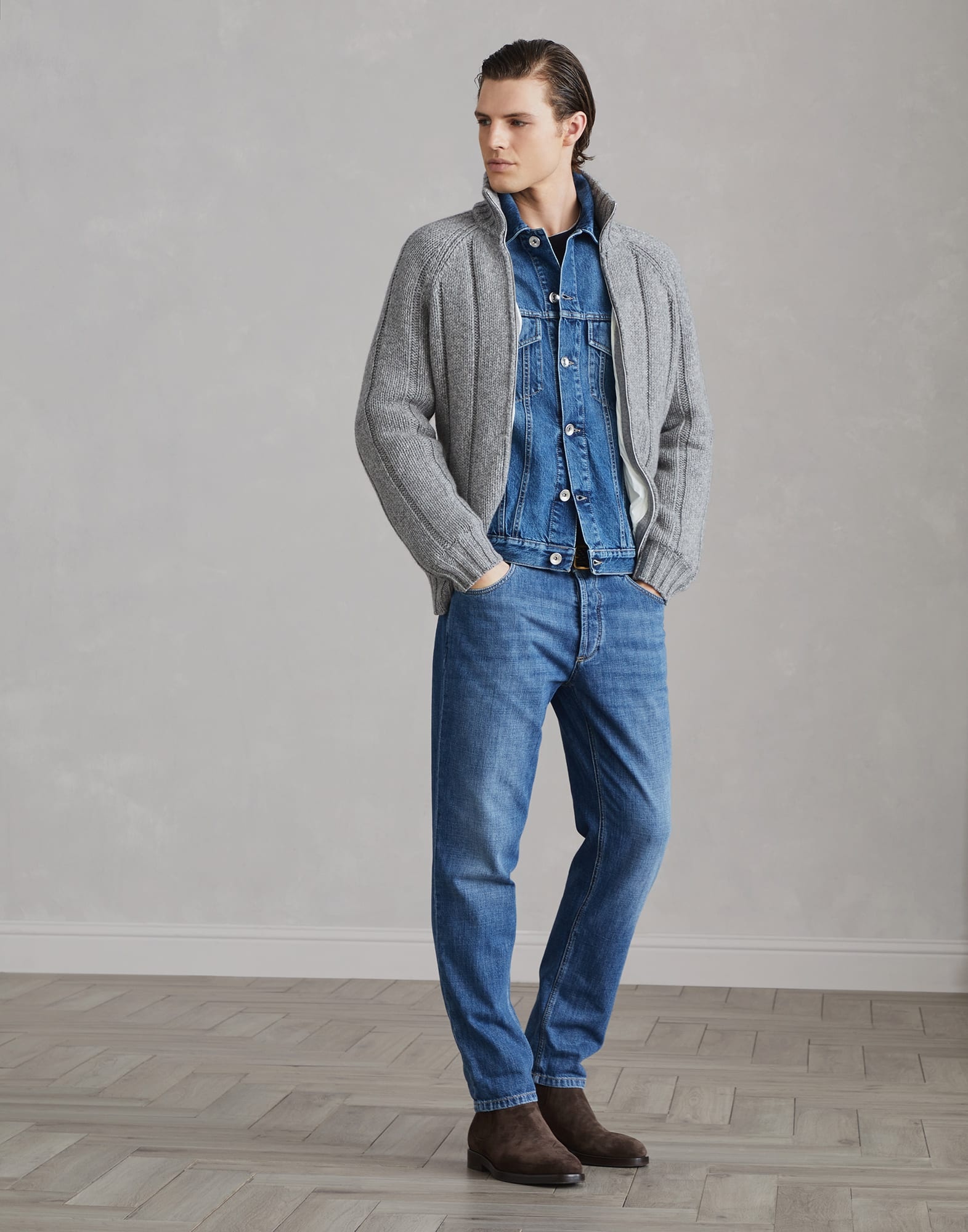 Lightweight denim traditional fit five-pocket trousers - 4