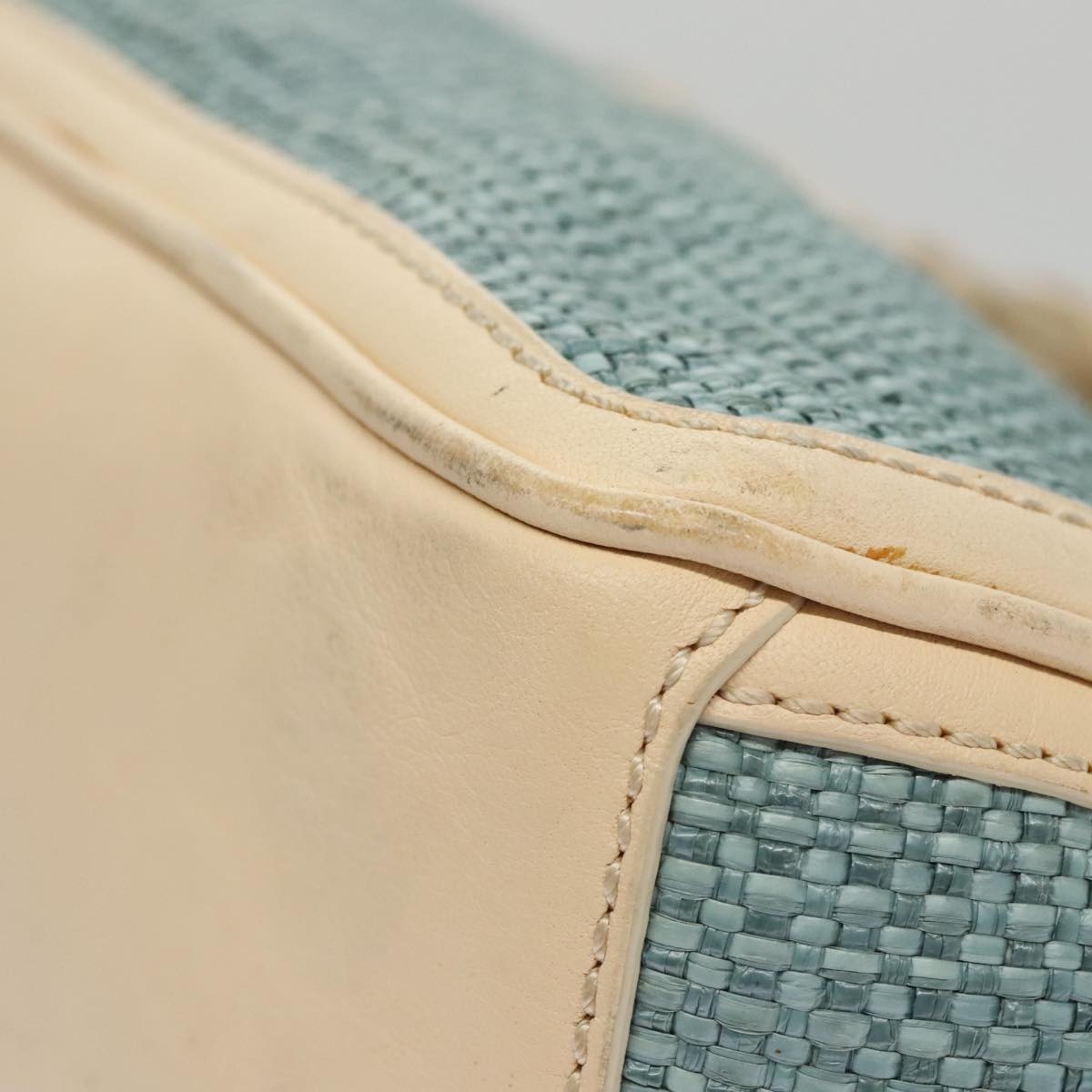 CELINE Hand Bag Straw Leather Blue Cream Gold - 14