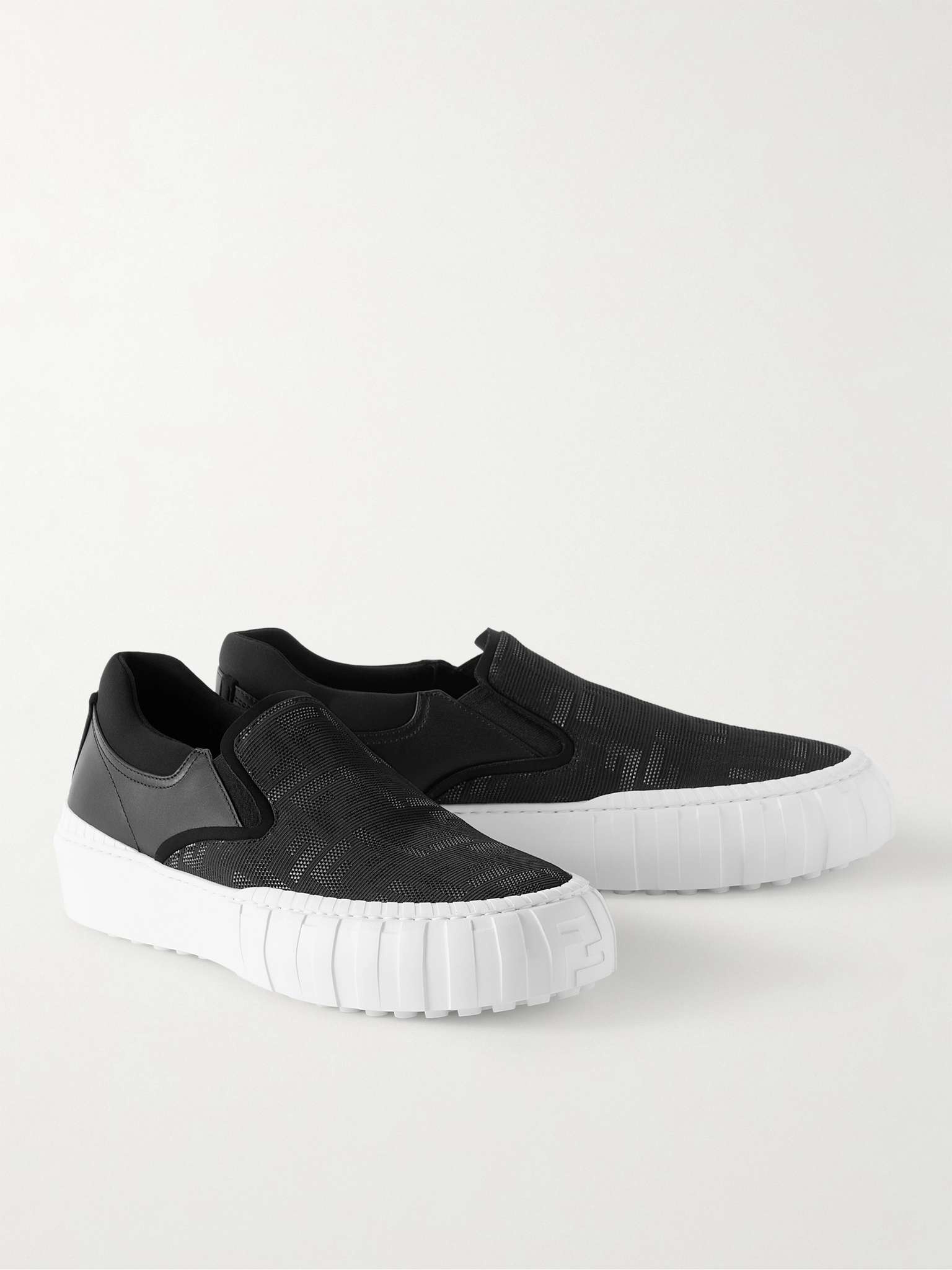 Leather-Trimmed Logo-Jacquard Canvas Slip-On Sneakers - 4