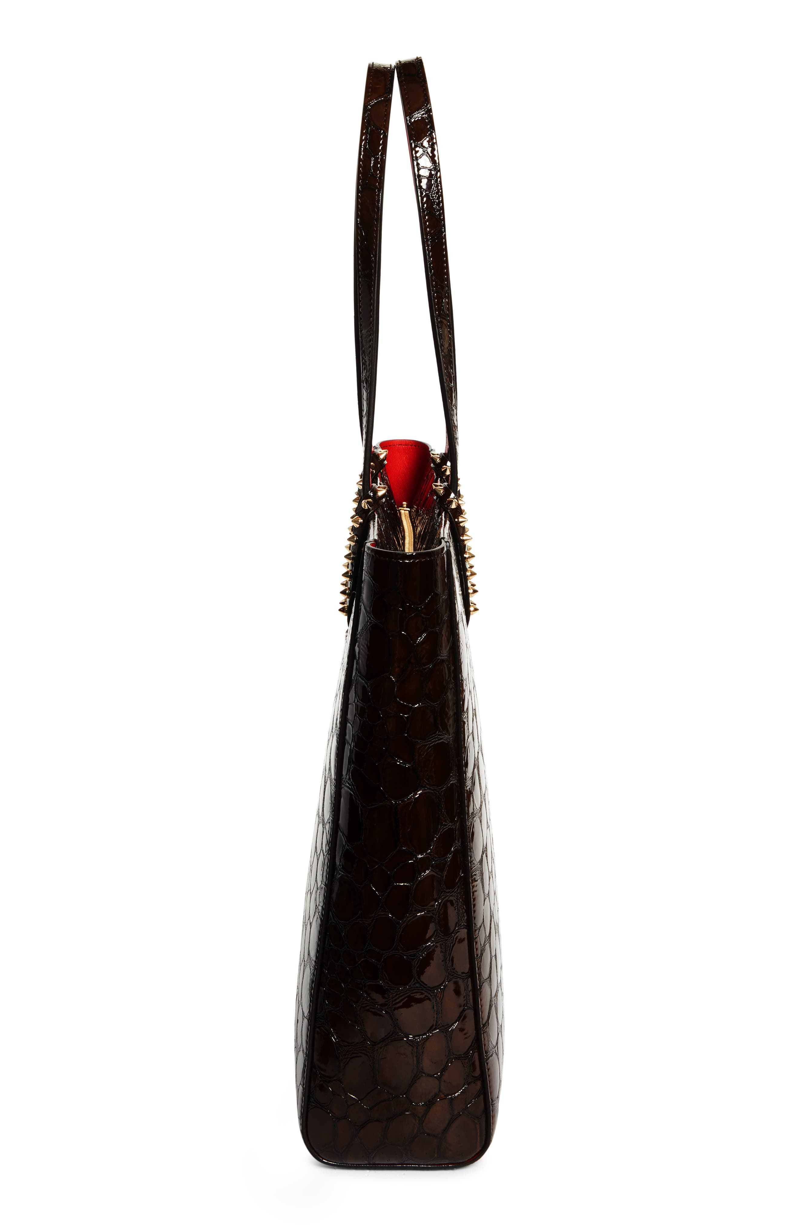 Christian Louboutin Cabata Soft Croc Embossed Leather North/South Tote Bag in Brown/Gold at Nordstro - 6